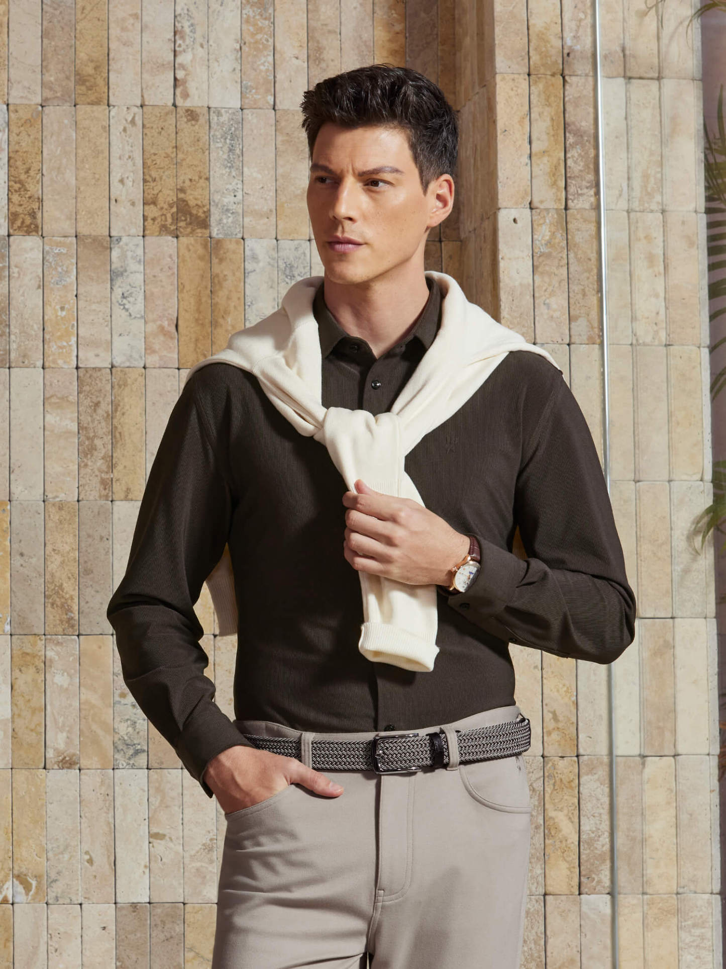 Mocha Brown Corduroy Stretch Shirt-Own Dream Shirts-Dress Shirts for Men