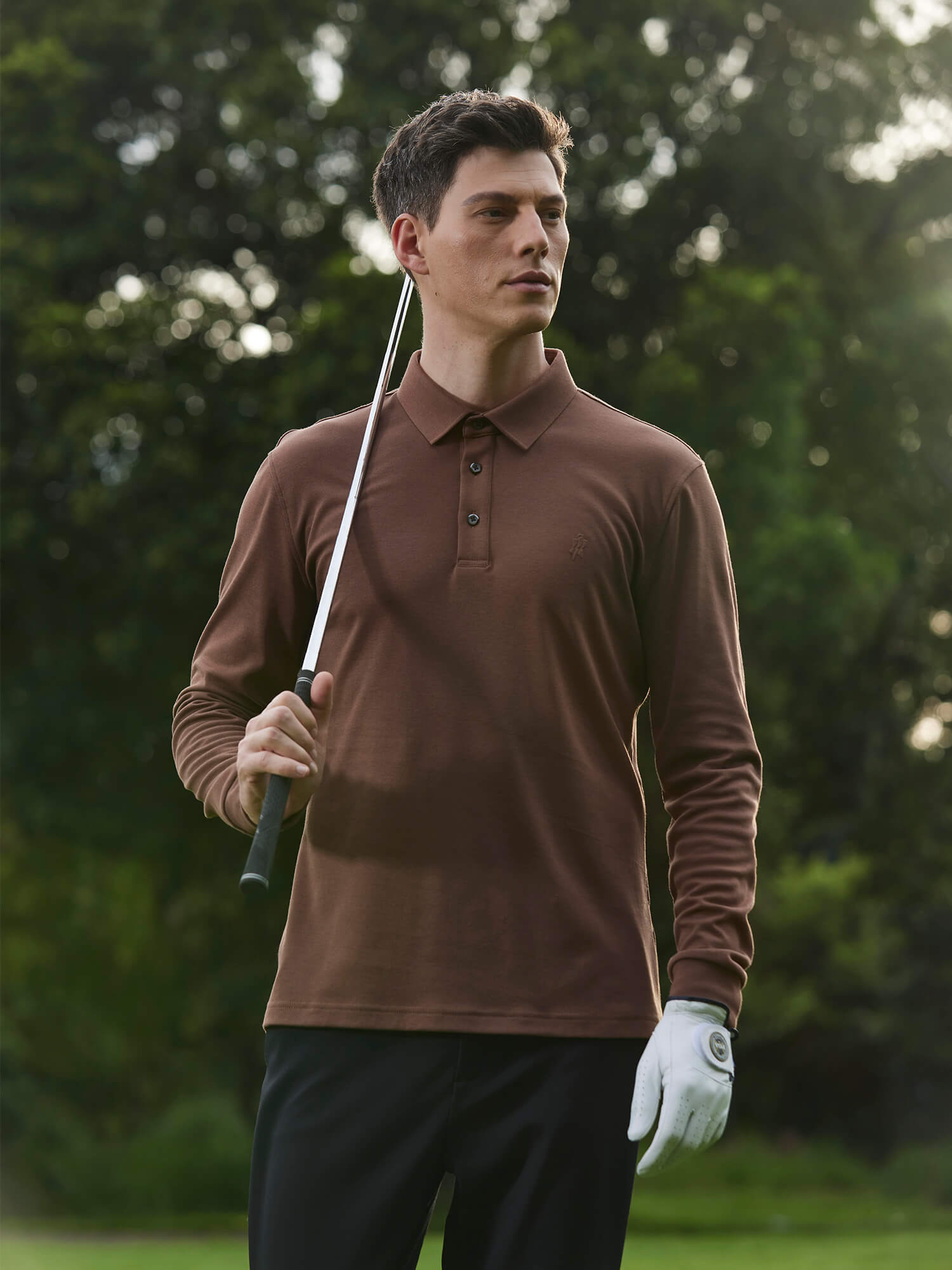 Desert Mocha Long-Sleeve Stretch Polo