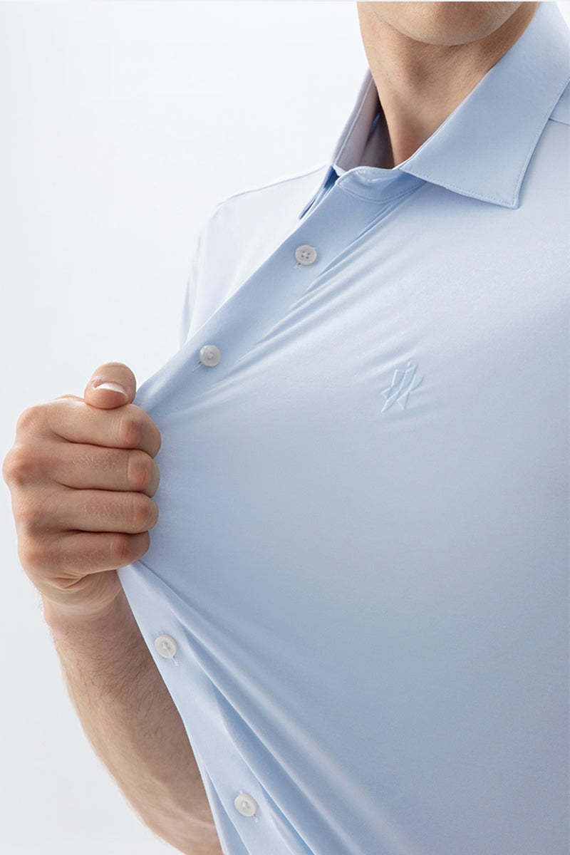 Non-Iron Stretch Supima Blue Short Sleeve Shirt-OWN DREAM Shirts
