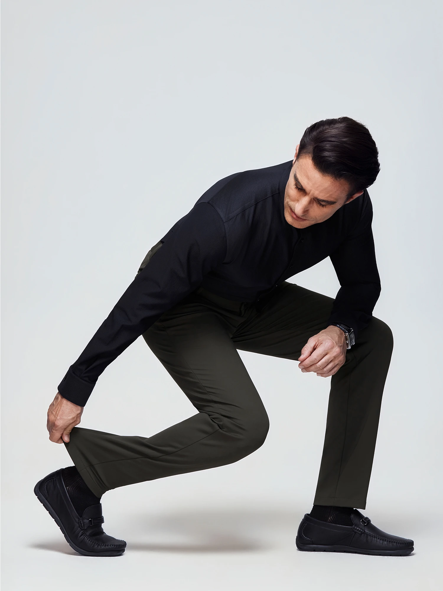 Amber Brown Silk Wool Stretch Casual Pants