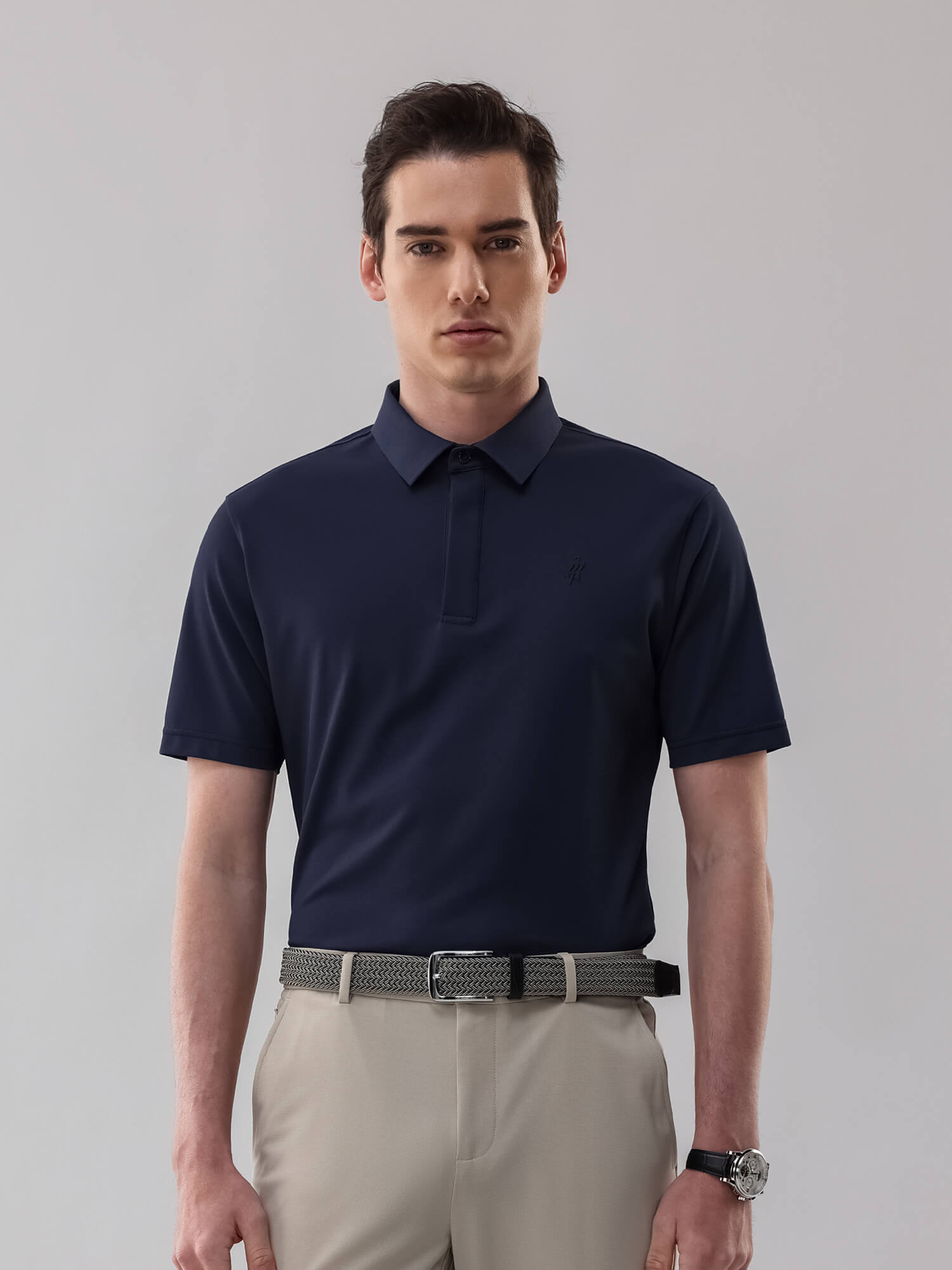 Jasper Navy Blue High-Stretch Polo
