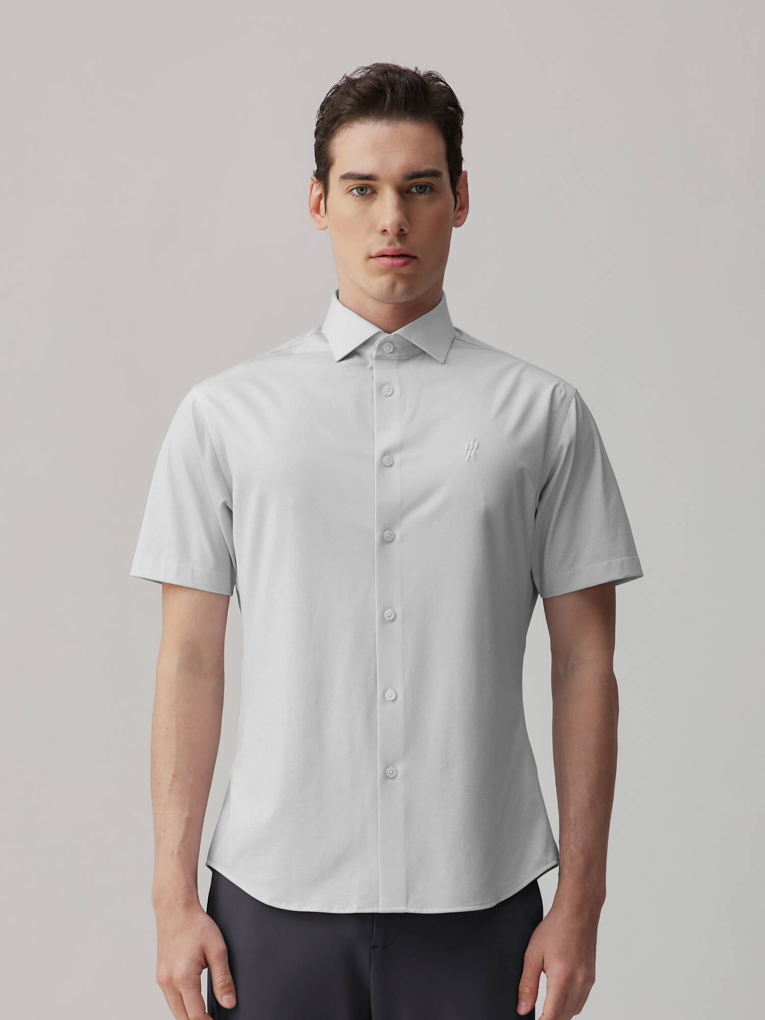 Frost Gray Silk High-Stretch Short-Sleeve Shirt