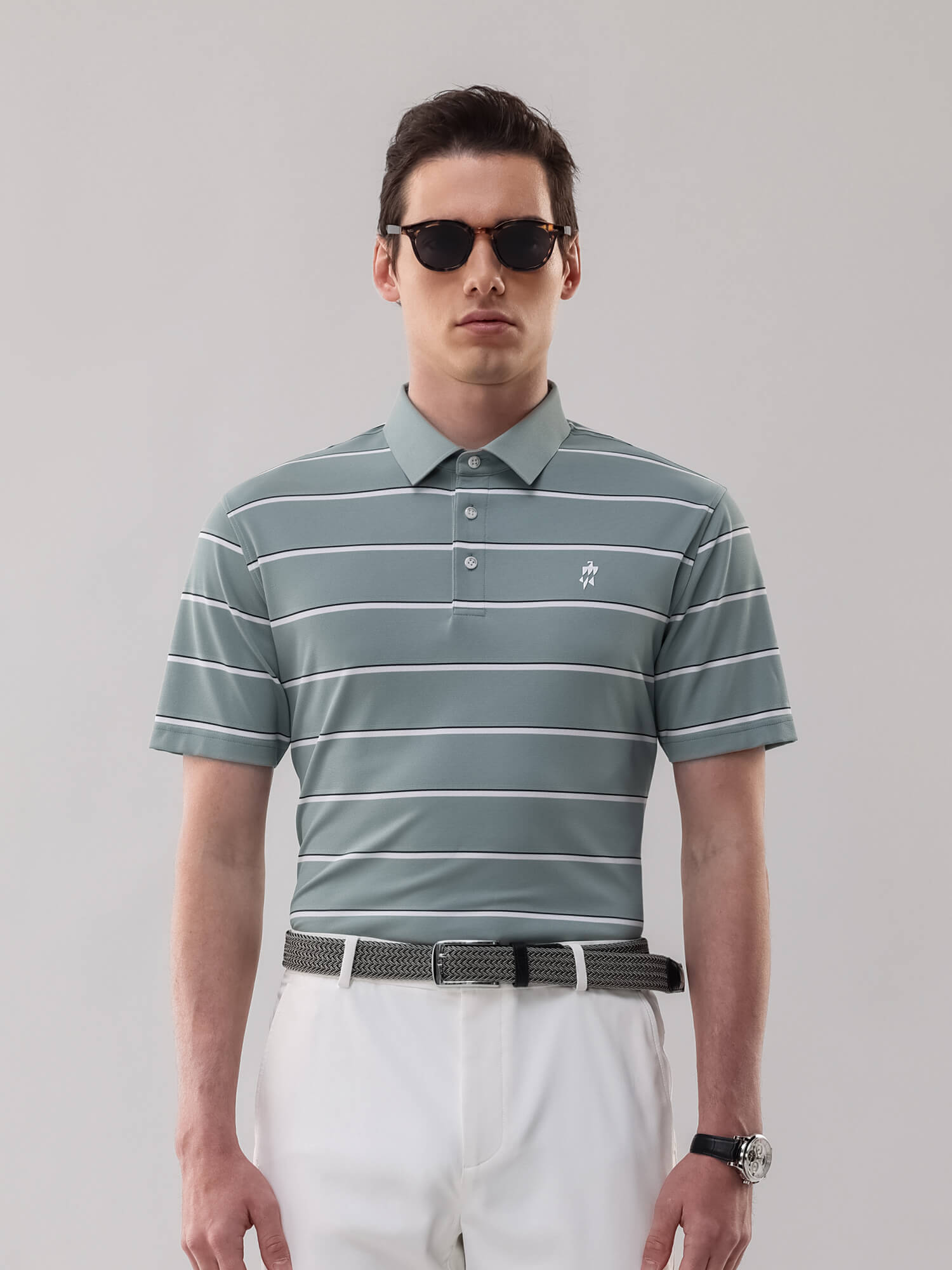 Meadow Green Striped High-Stretch Polo