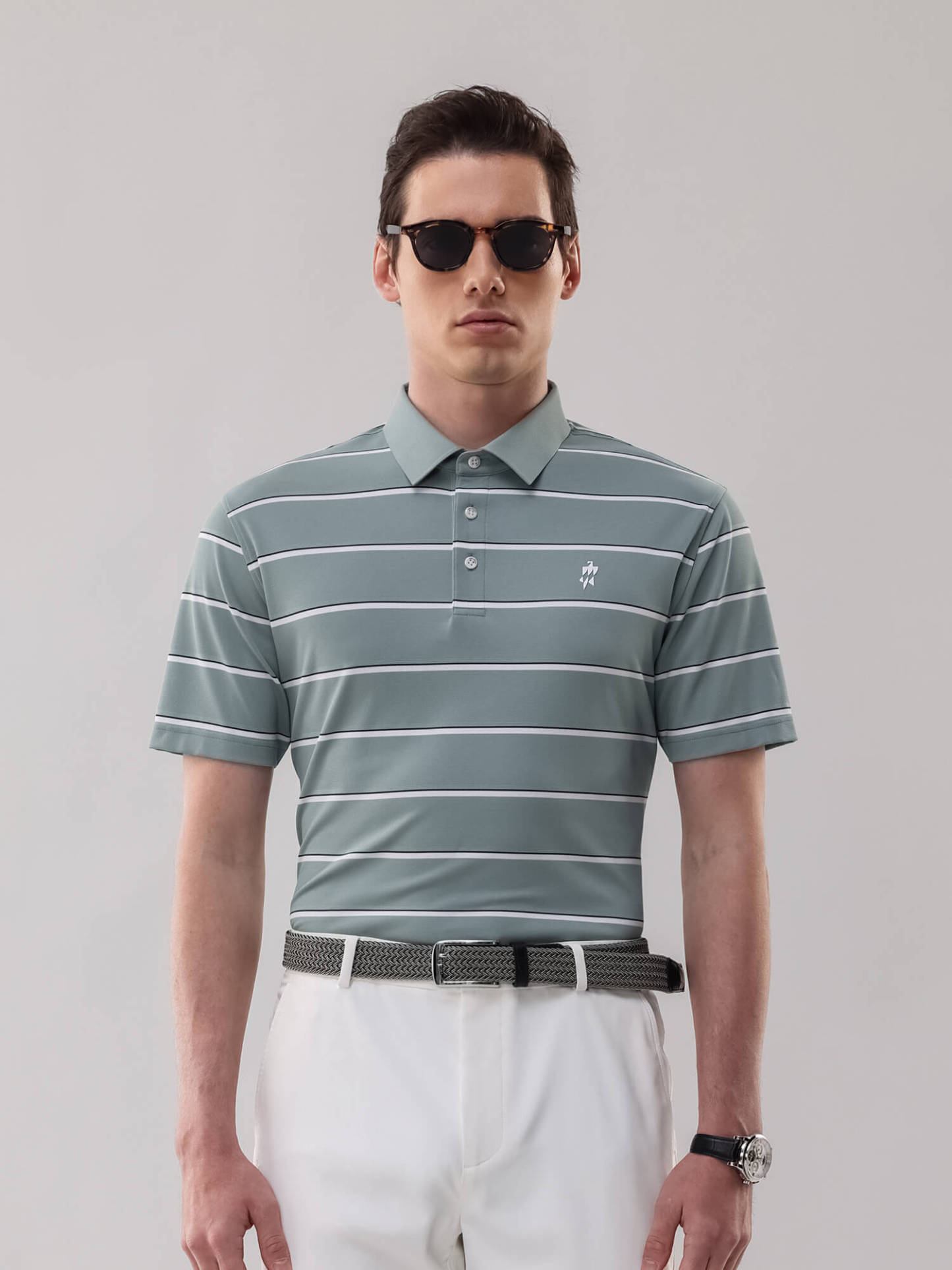 Meadow Green Striped High-Stretch Polo