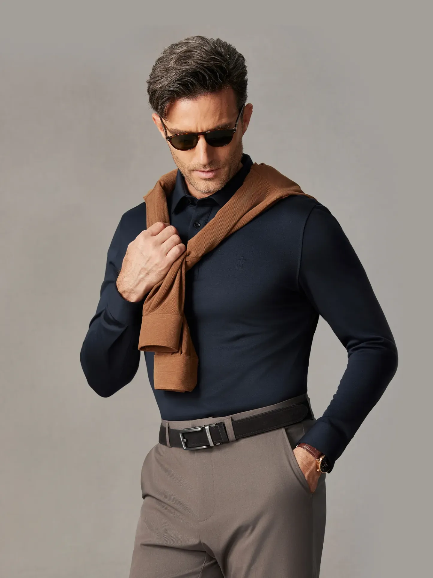 WarmTech Max Navy Blue Silk Cashmere Stretch Polo