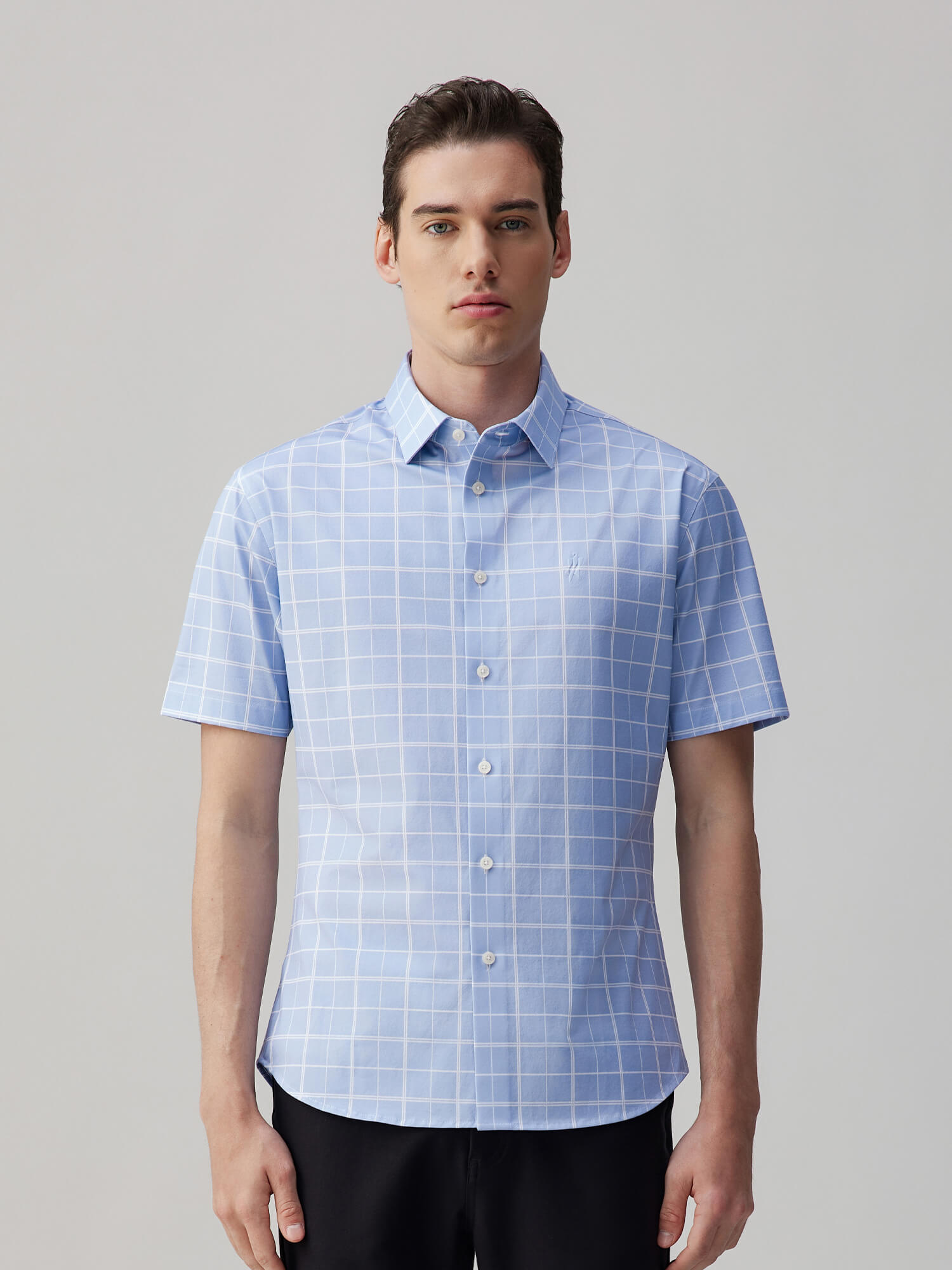 Opal Blue Omni-Stretch Check Short-Sleeve Shirt