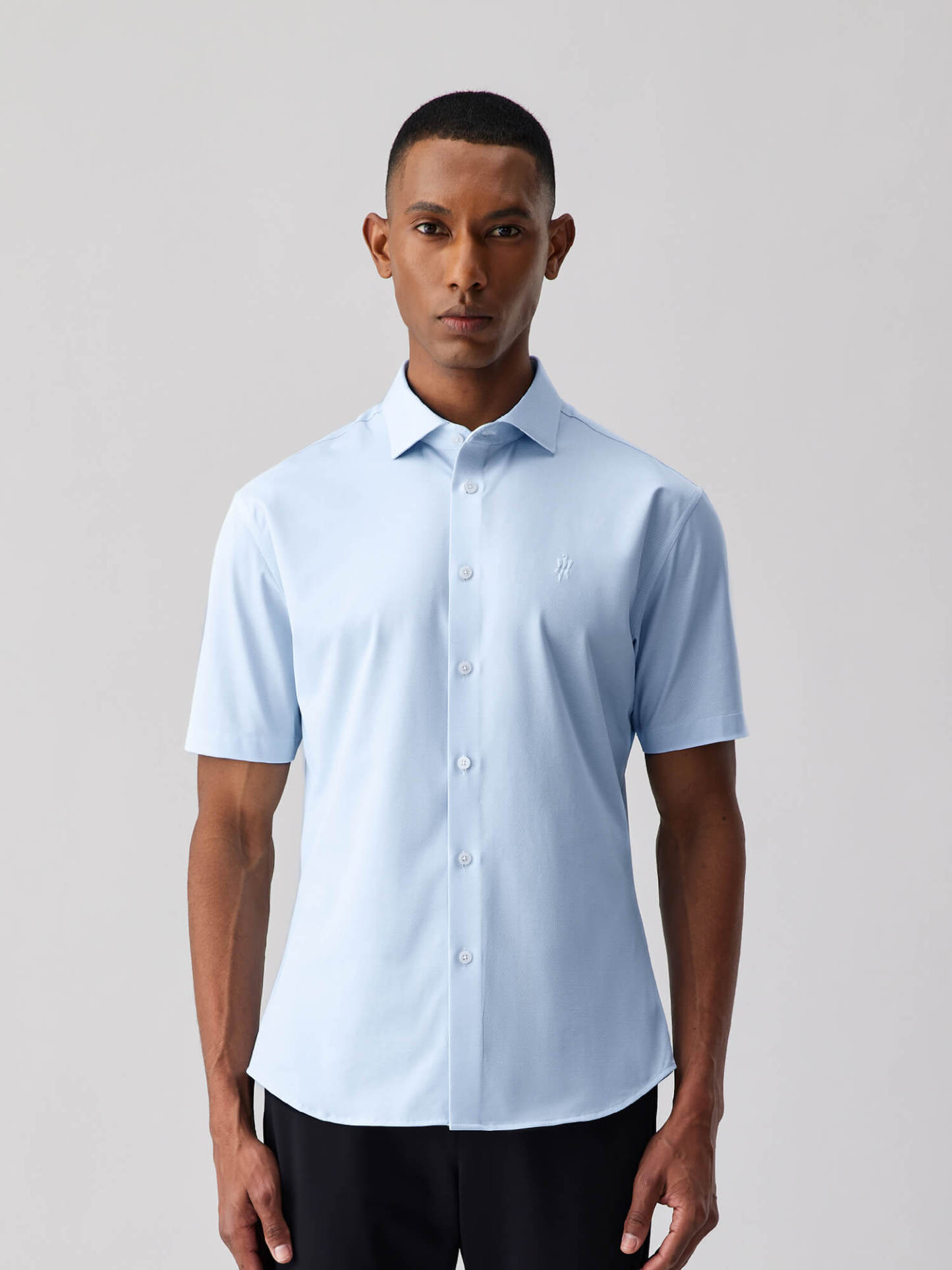 Jade Blue Silk High-Stretch Short-Sleeve Shirt