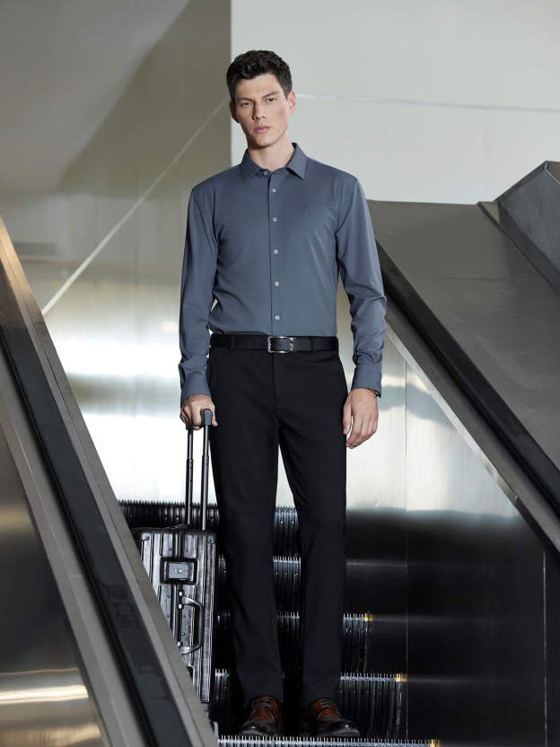 Deep Sea Blue Wool Check High-Stretch Shirt-Own Dream Shirts-Dress Shirts for Men