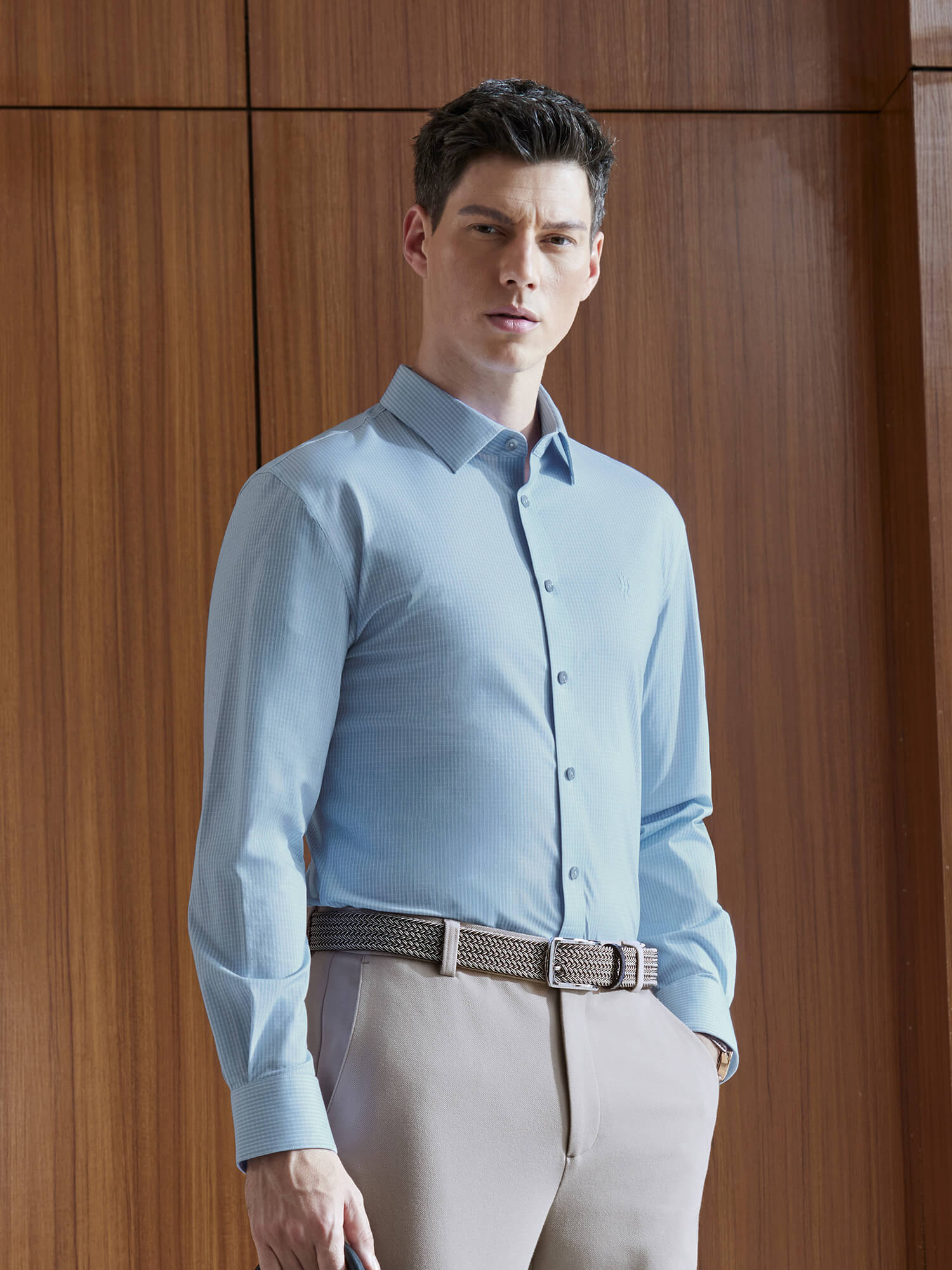 Aqua Sheen Slub Check Pima Cotton High-Stretch Dress Shirt-Own Dream Shirts-Dress Shirts for Men