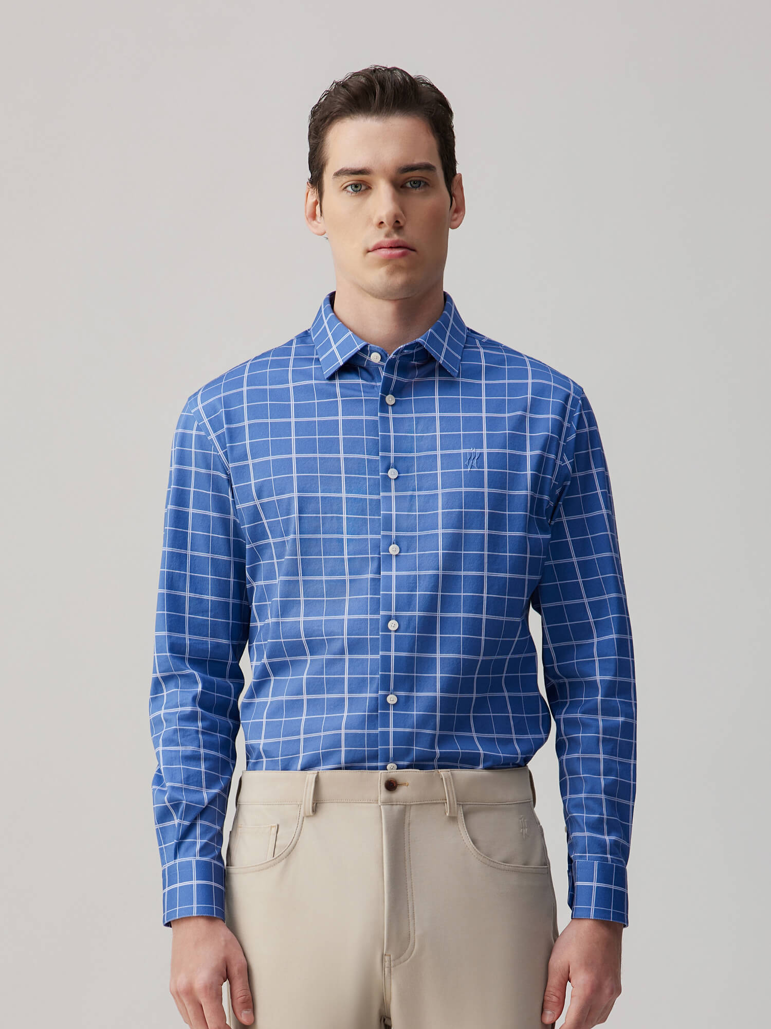 Cobalt Blue Omni-Stretch Check Dress Shirt