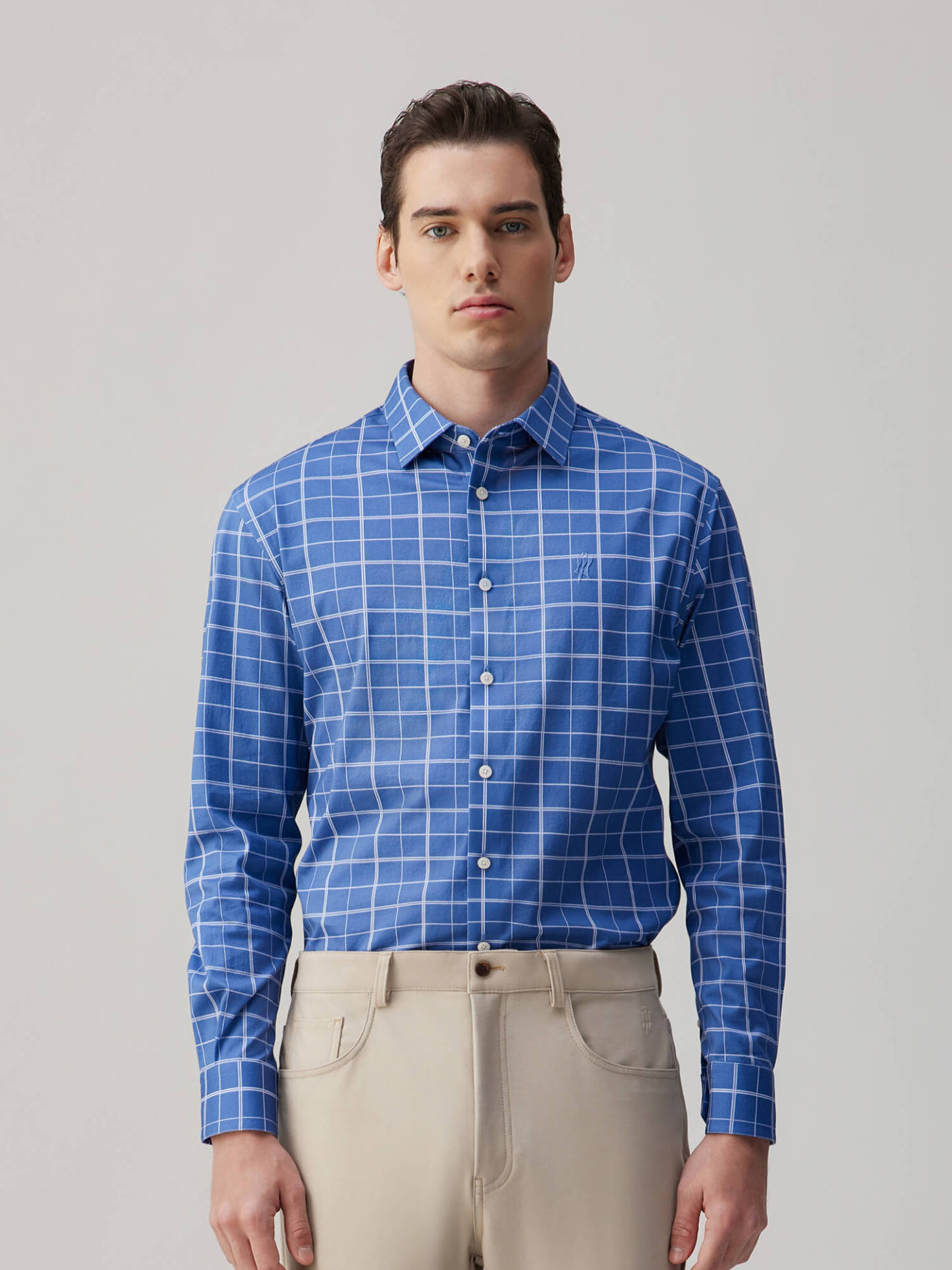 Cobalt Blue Omni-Stretch Check Dress Shirt