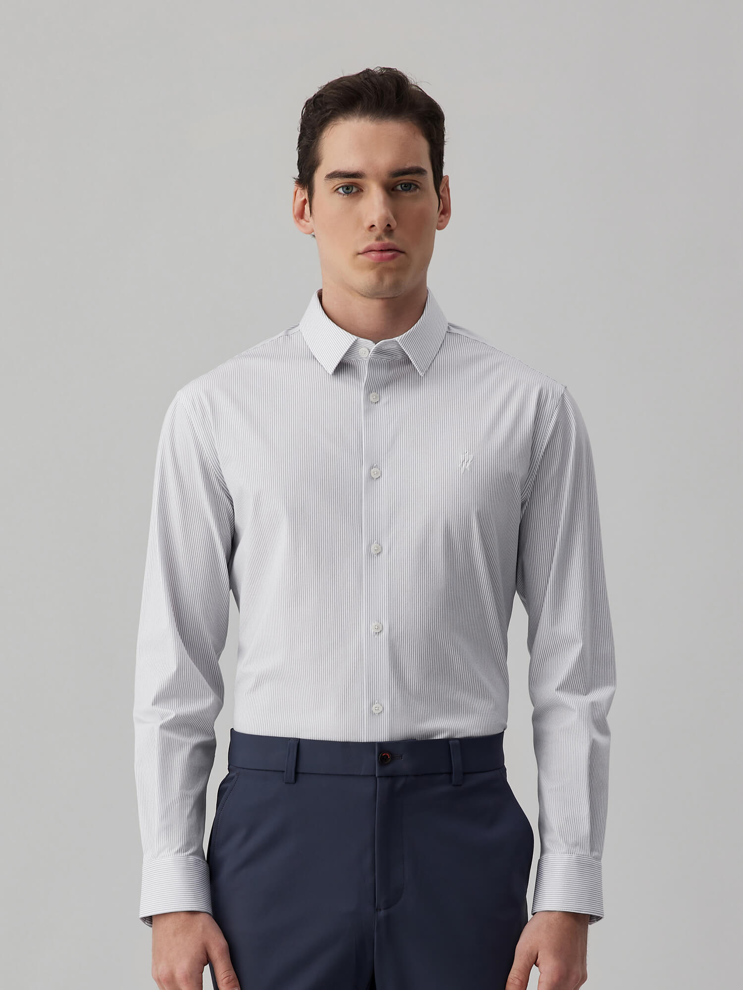 Drift Gray Striped High-Stretch Shirt-Own Dream Shirts-Dress Shirts for Men
