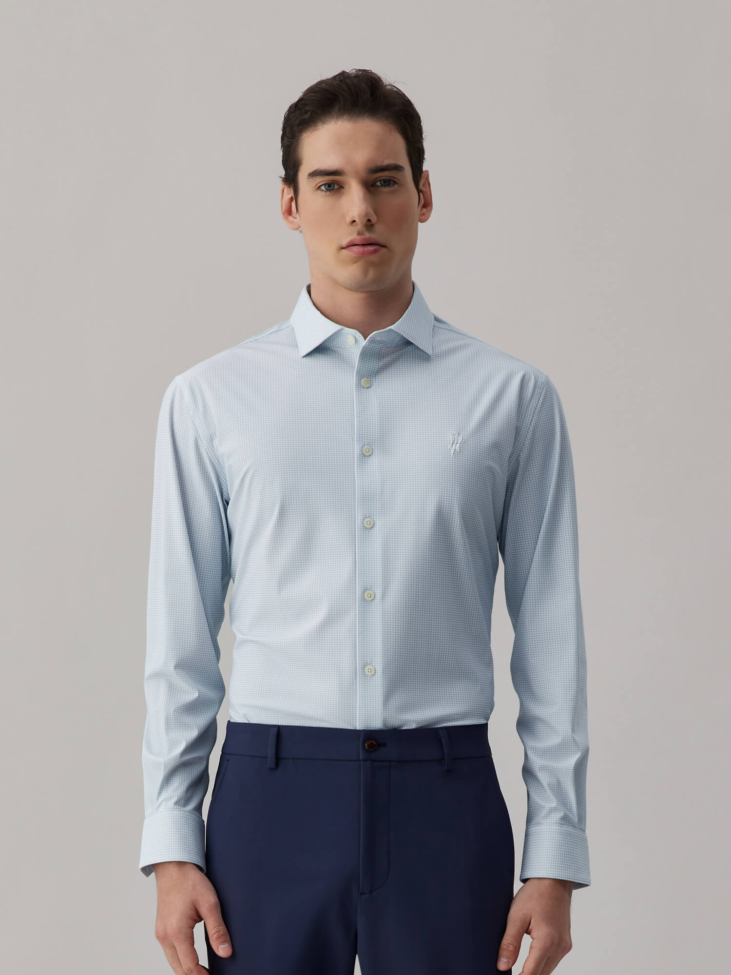 Glacier Gray Blue Check High-Stretch Shirt
