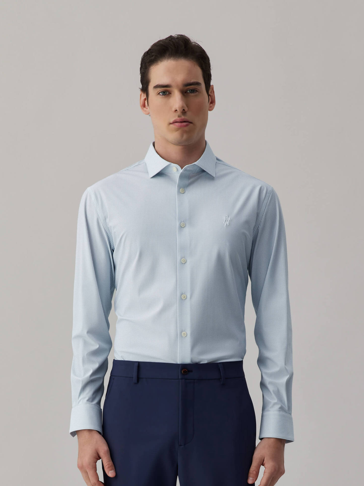Glacier Gray Blue Check High-Stretch Shirt