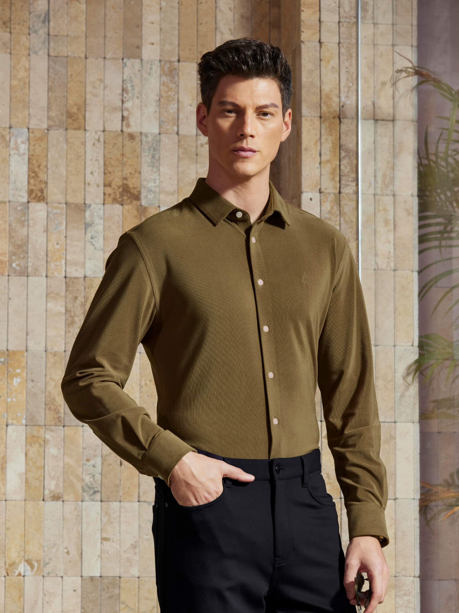 Sunrise Warm Coffee Corduroy Stretch Shirt-Own Dream Shirts-Dress Shirts for Men