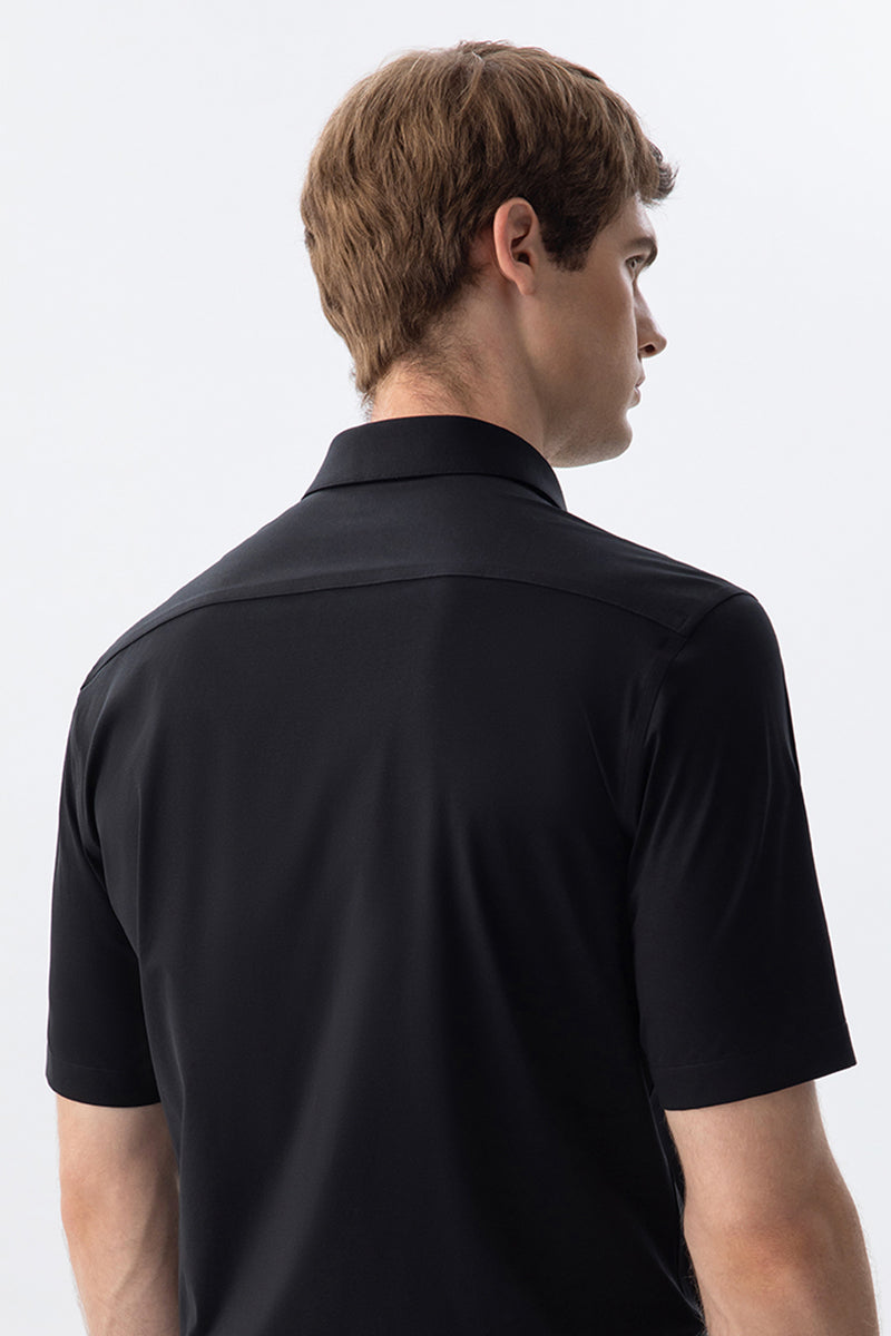 Non-Iron Stretch Black Short Sleeve Shirt-OWN DREAM Shirts