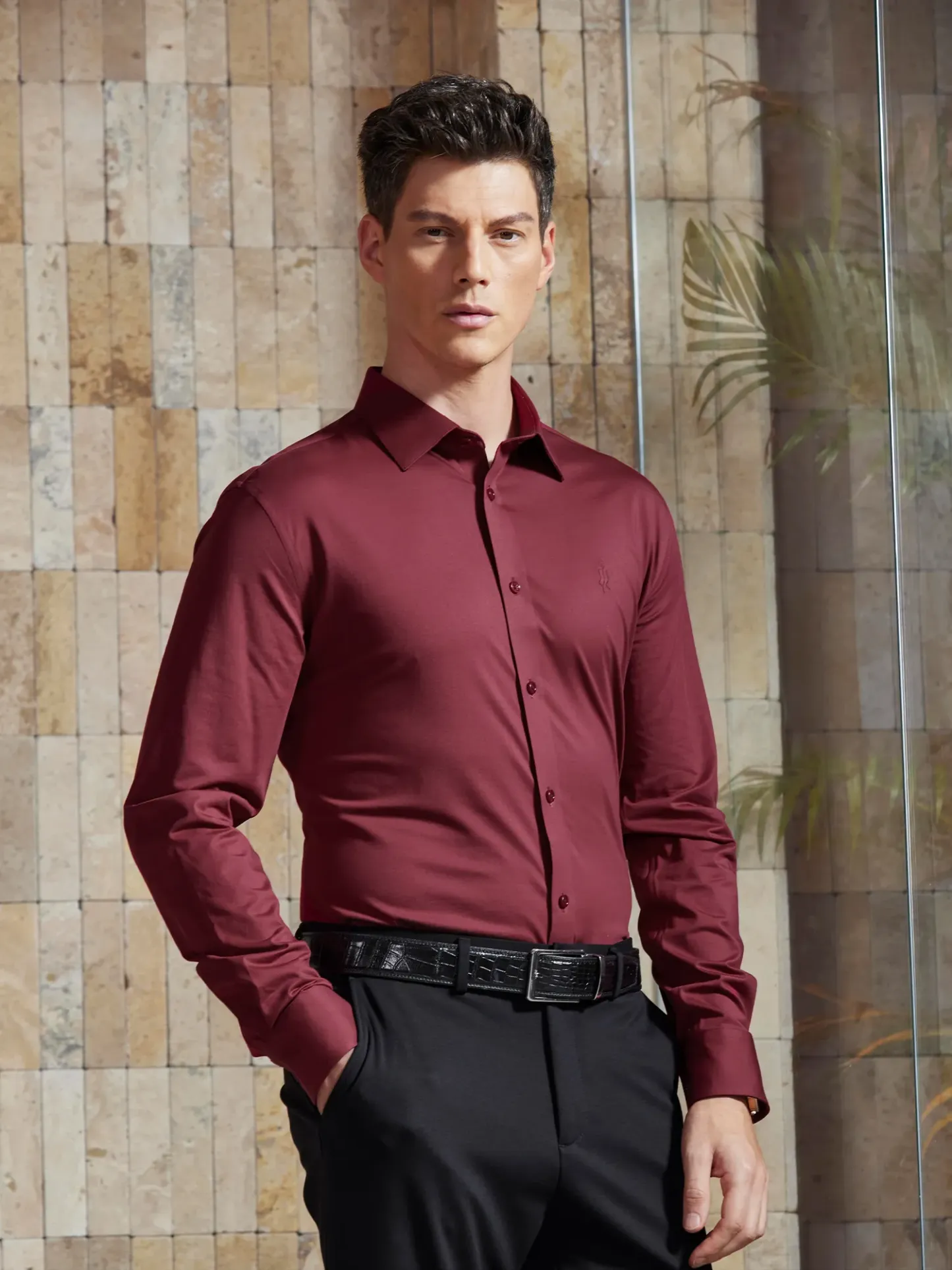 Deep Sangria Red Stretch Shirt