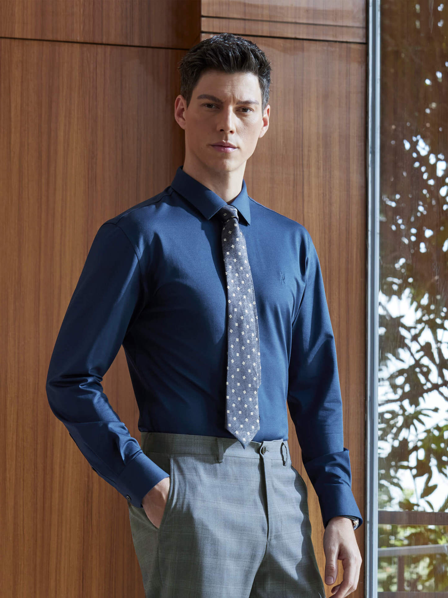 S50 Lustrous Dusk Blue Silk High-Stretch Shirt​-Own Dream Shirts-Dress Shirts for Men