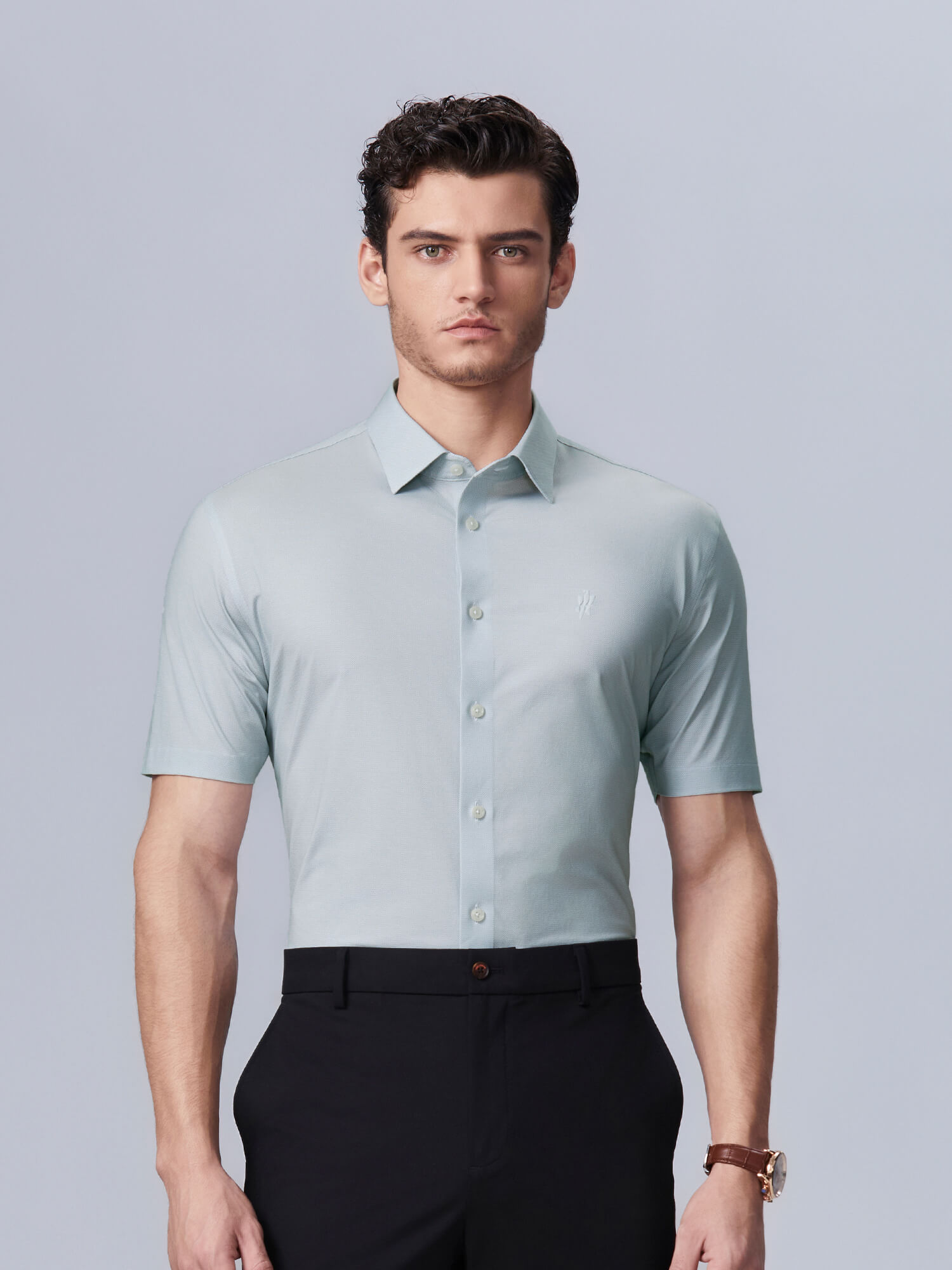 Frosted Moss Green High-Stretch Short-Sleeve Shirt