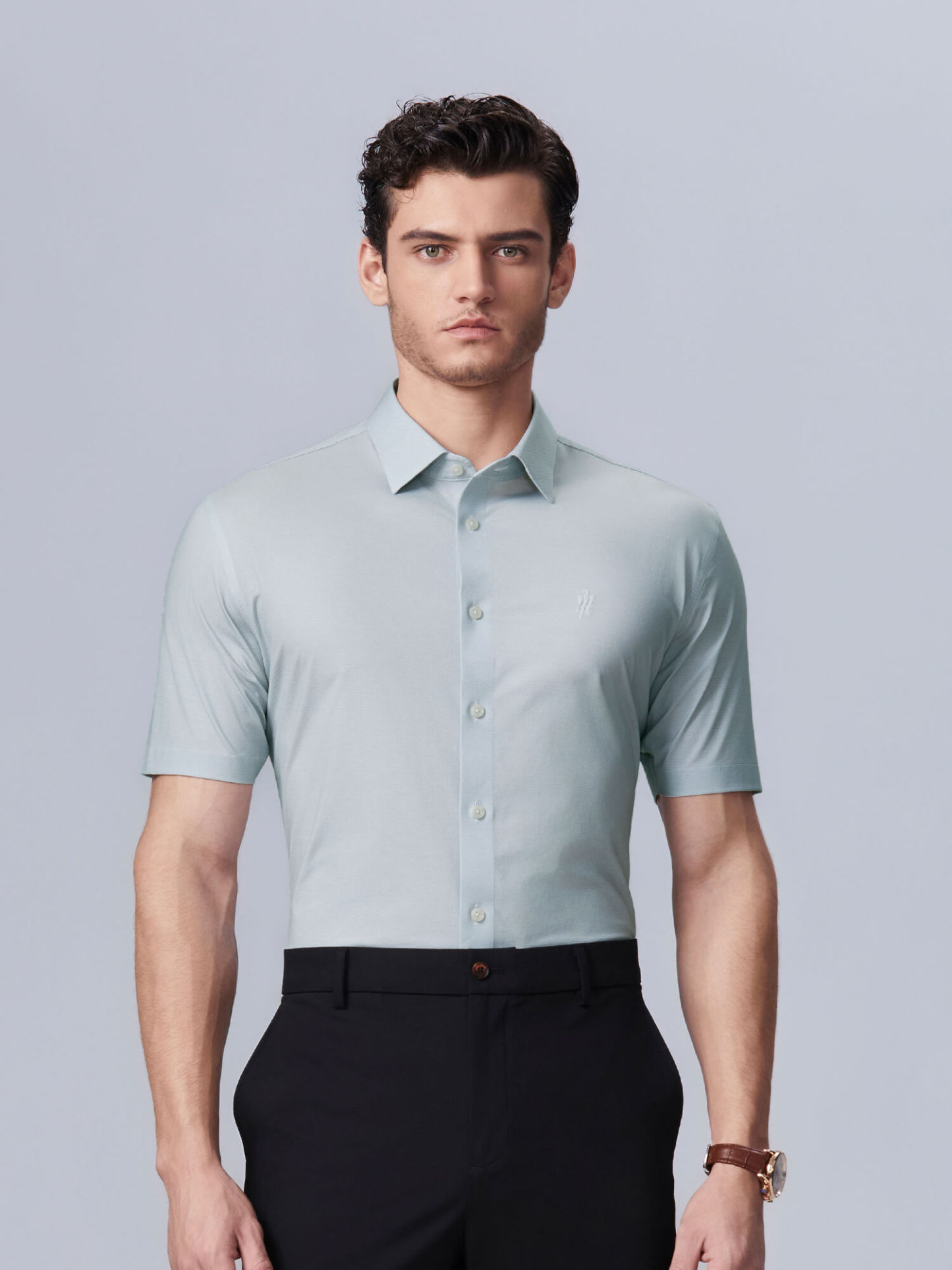 Frosted Moss Green High-Stretch Short-Sleeve Shirt
