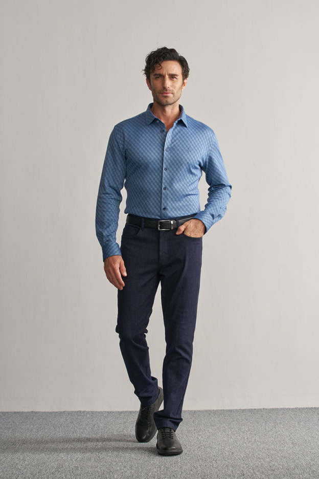 Luxurious Soft Blue Stretch Casual (Pocket) Shirt-OWN DREAM Shirts