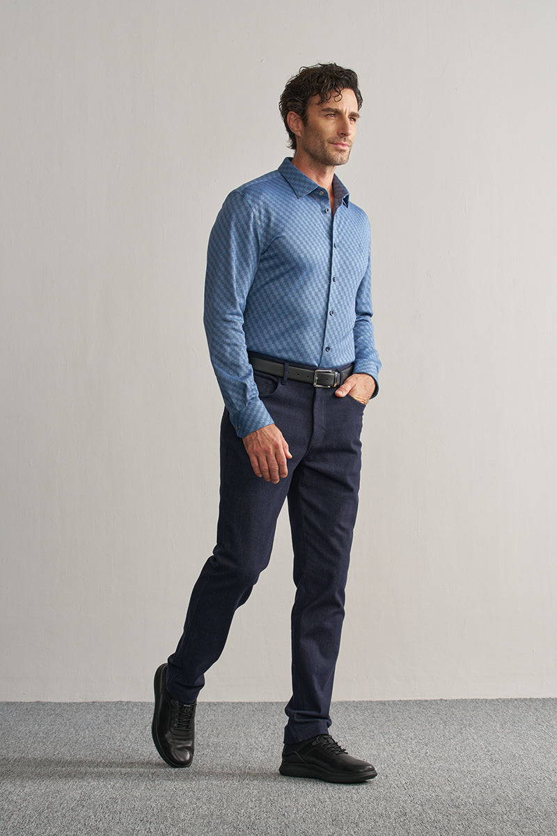 Luxurious Soft Blue Stretch Casual Shirt-Own Dream Shirts-Dress Shirts for Men