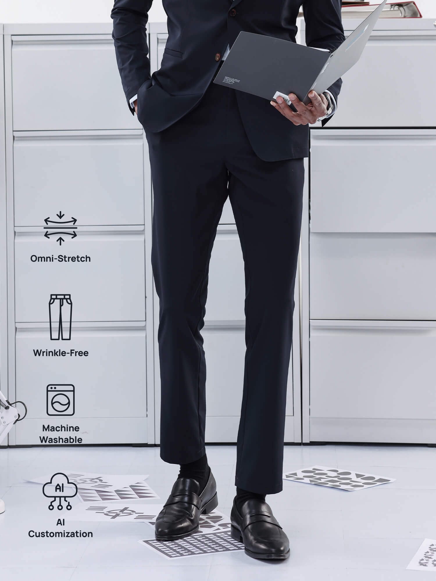 Deep Ocean Blue Stretch Casual Pants-Own Dream Shirts-Dress Shirts for Men