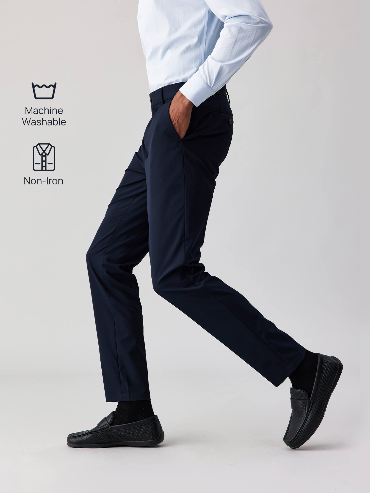 Deep Ocean Blue Stretch Casual Pants-Own Dream Shirts-Dress Shirts for Men