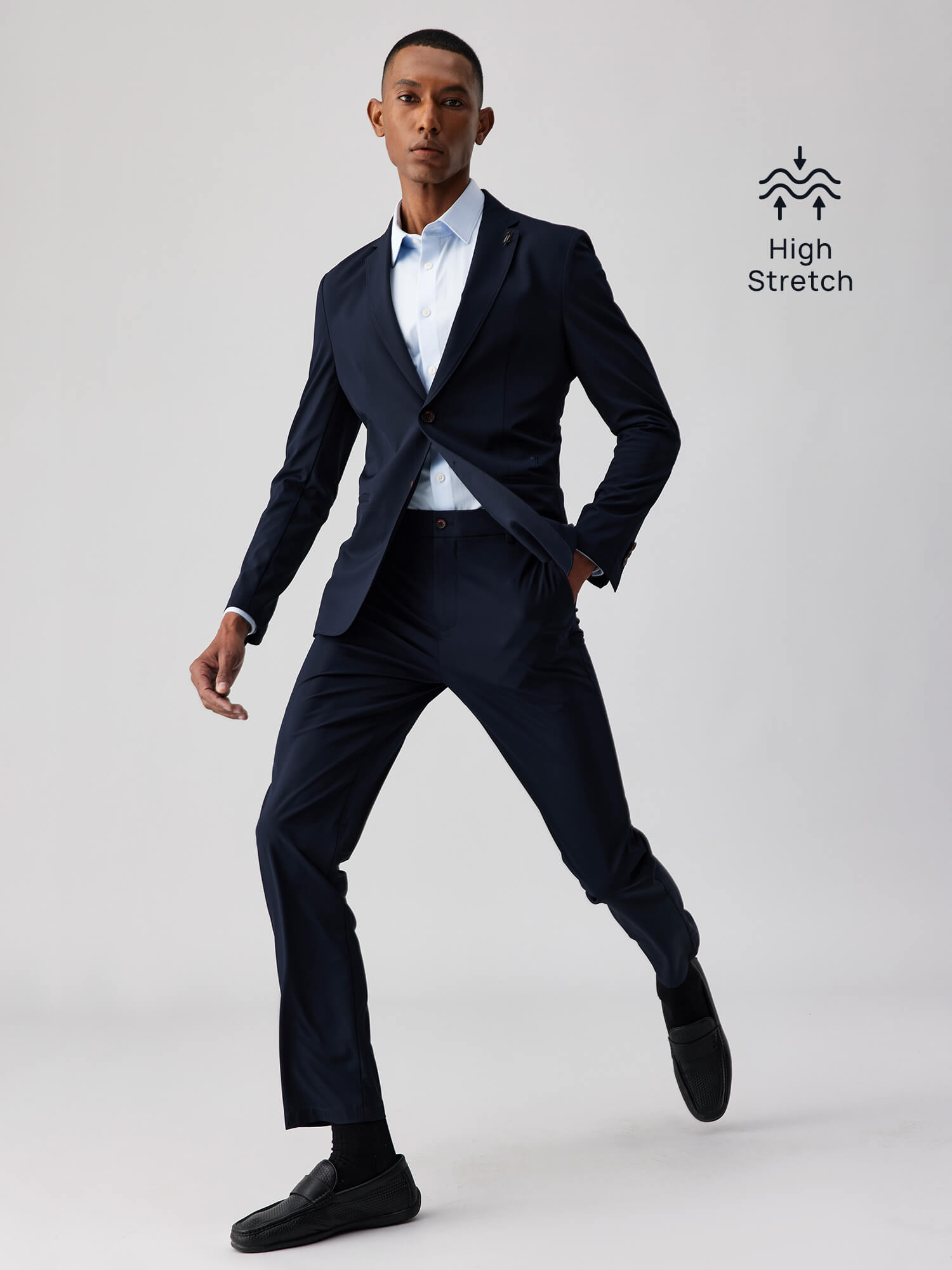 Deep Ocean Blue Stretch Casual Pants-Own Dream Shirts-Dress Shirts for Men