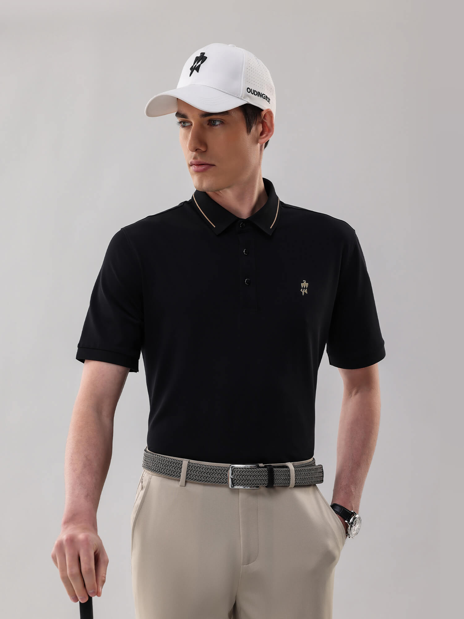 Meteorite Black High-Stretch Gold-Trimmed Collar Polo