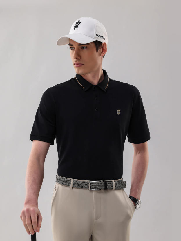 Meteorite Black High-Stretch Gold-Trimmed Collar ‌Polo