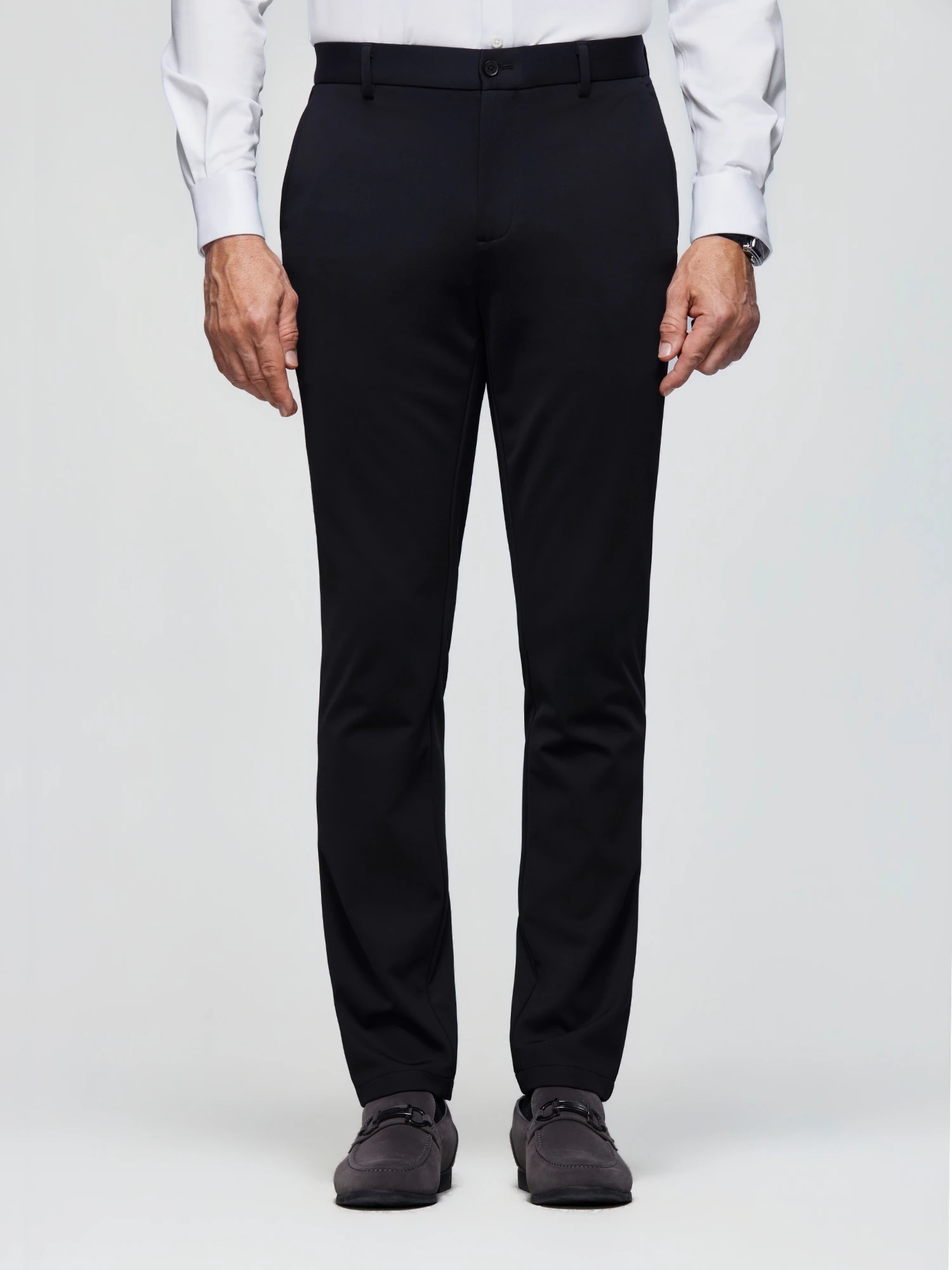 Starfield Navy Silk Wool Stretch Casual Pants