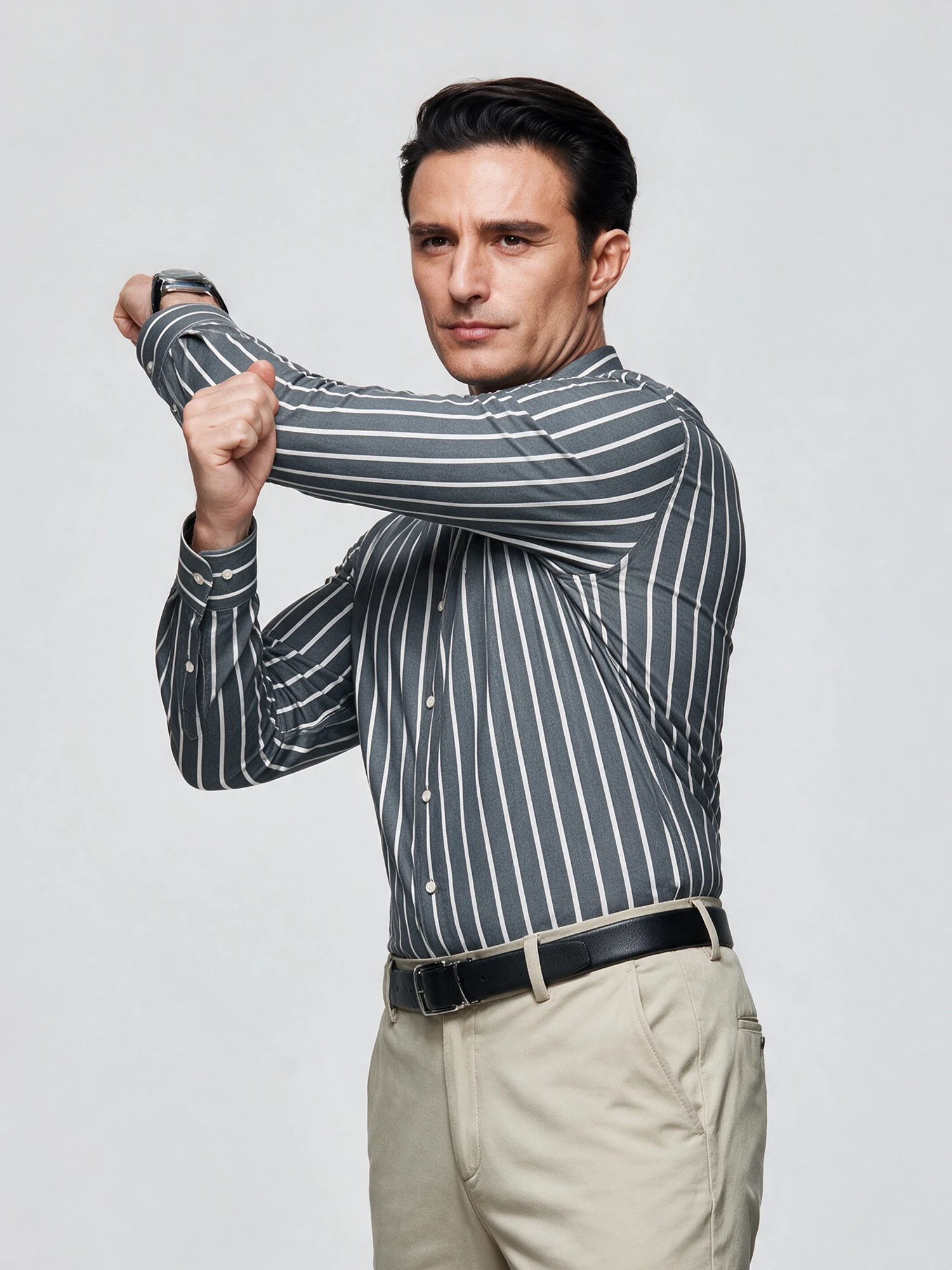 Mist Blue Stripe Stretch Shirt
