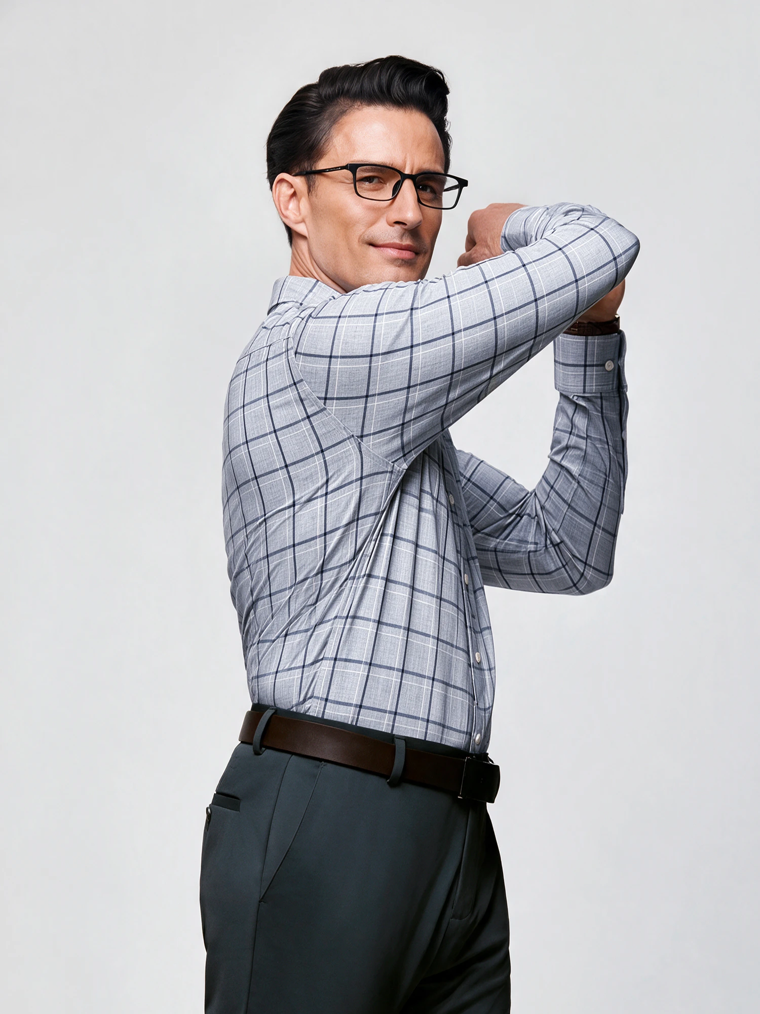 Mist Blue Check Stretch Shirt