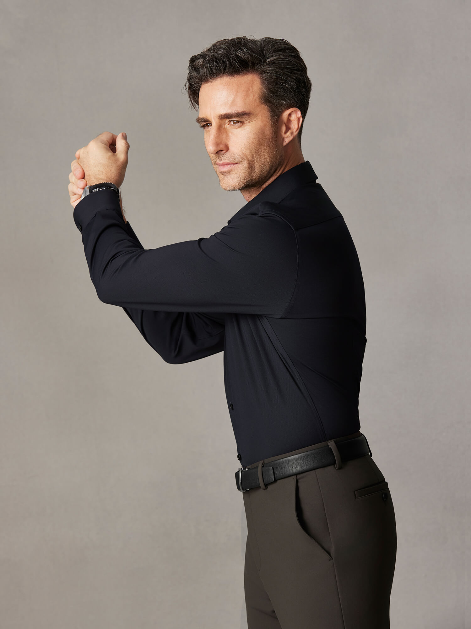 Ocean Teal Wool Check High-Stretch Shirt-Own Dream Shirts-Dress Shirts for Men