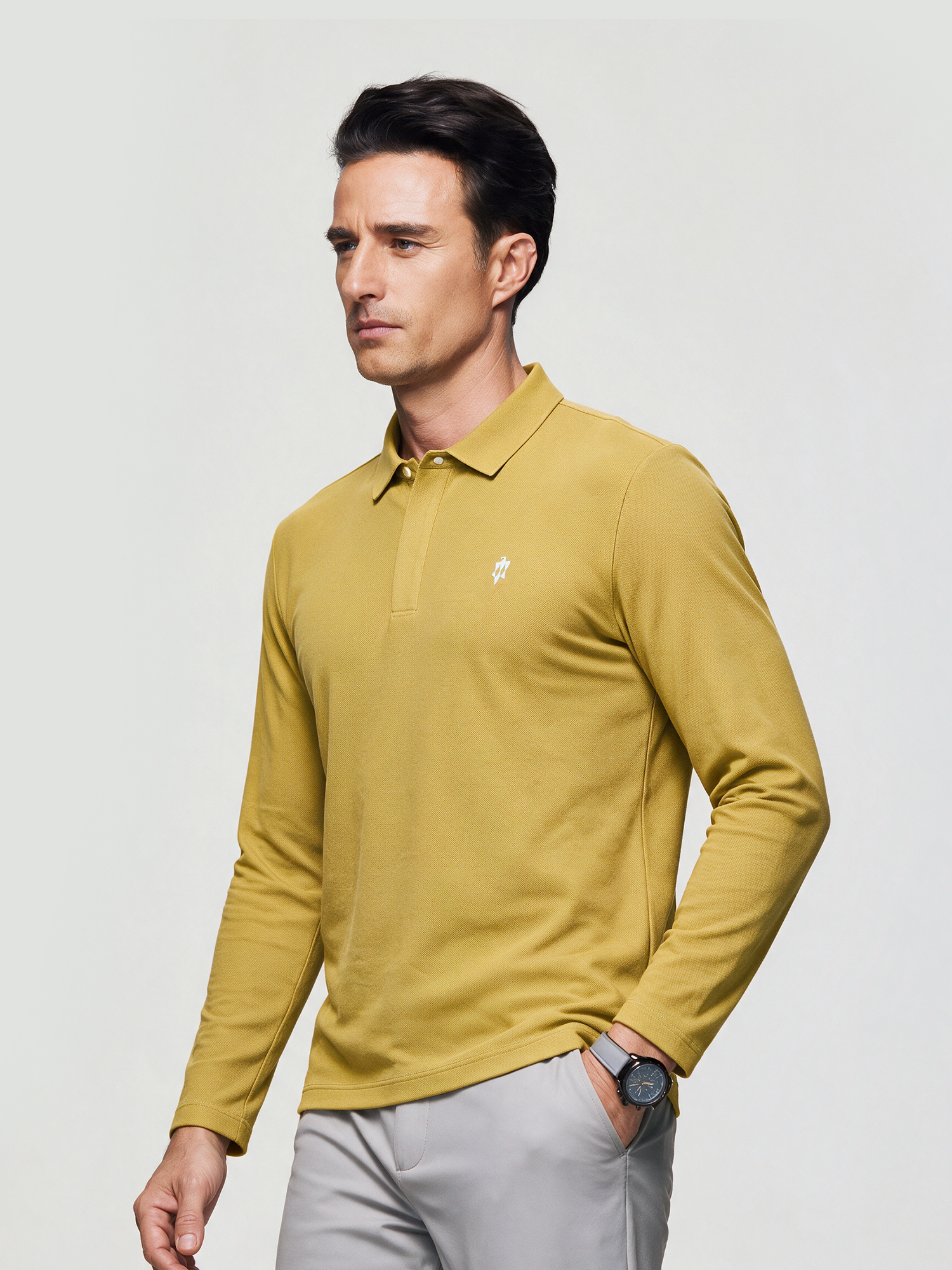 Amber Gold Long-Sleeve Stretch Polo