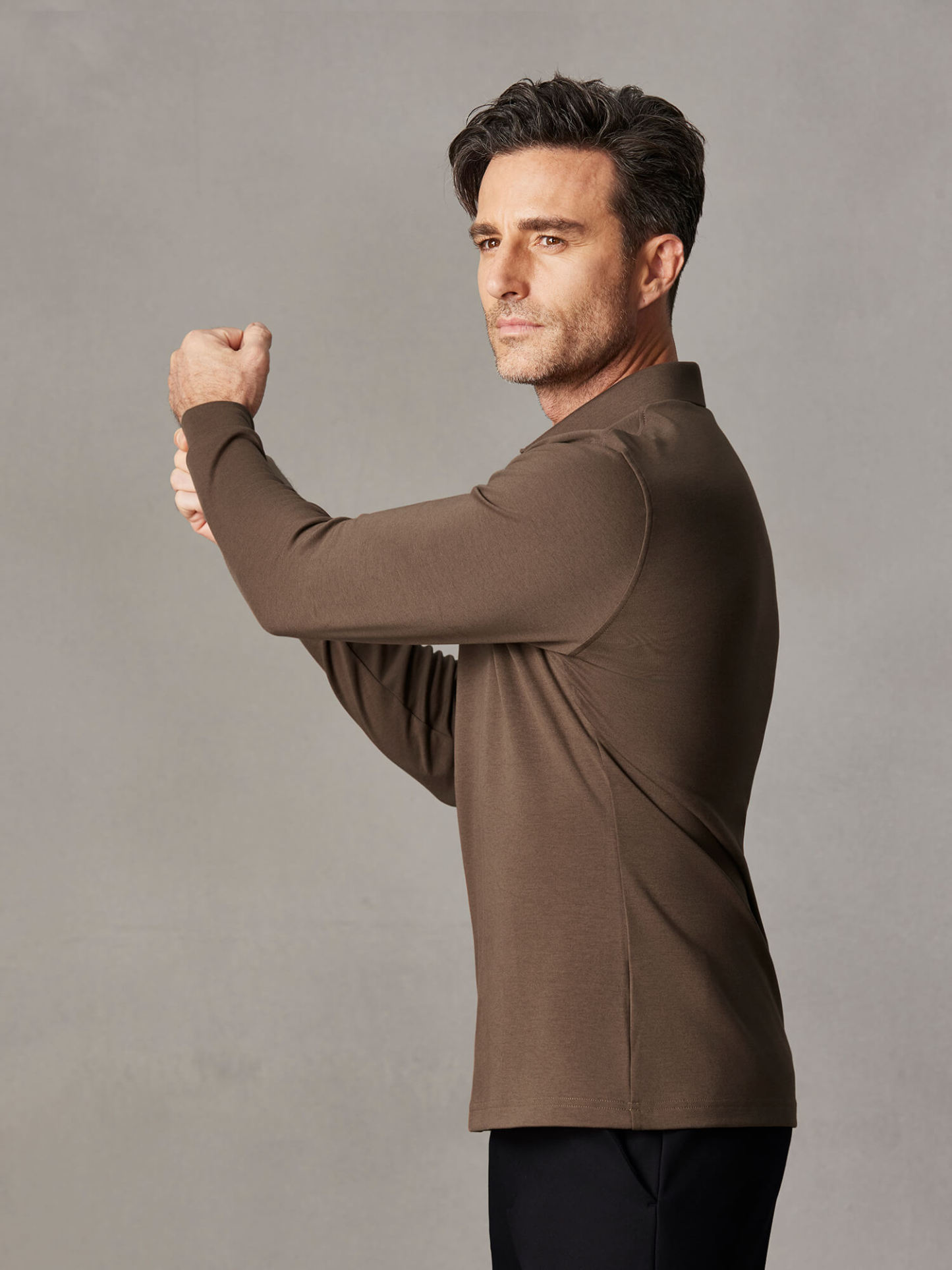Desert Mocha Long-Sleeve Stretch Polo