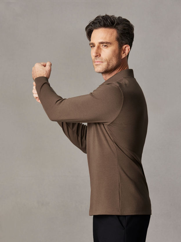 Desert Mocha Long-Sleeve Stretch Polo