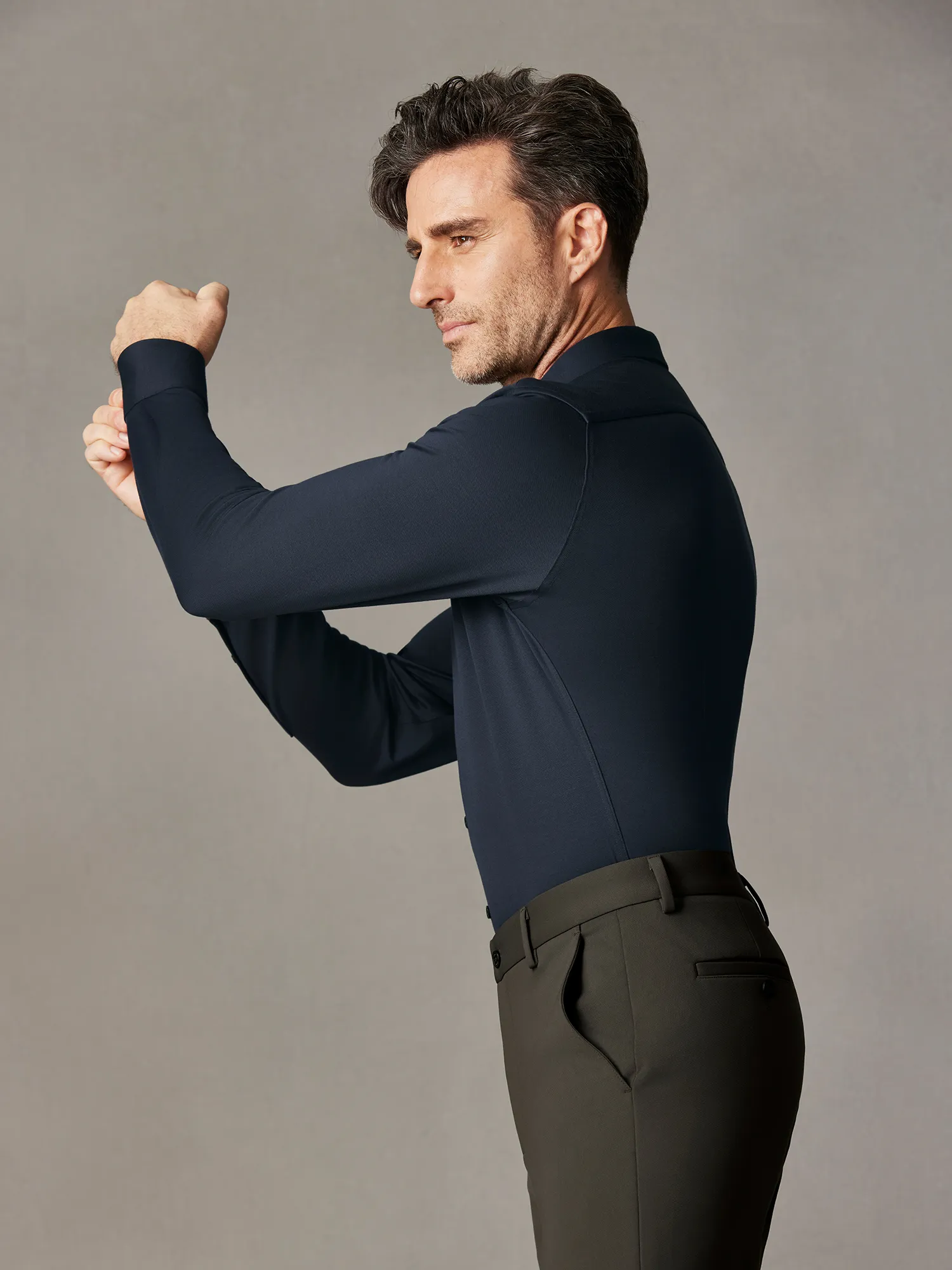 Midnight Navy Wool-Silk Stretch Shirt