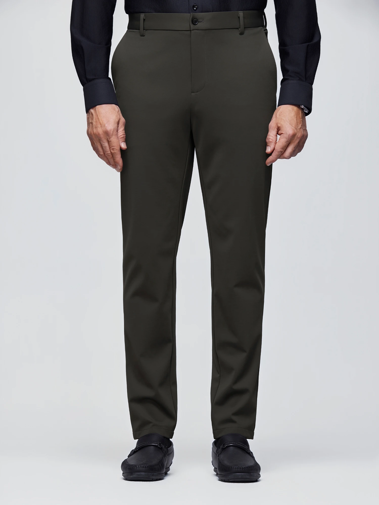 Amber Brown Silk Wool Stretch Casual Pants