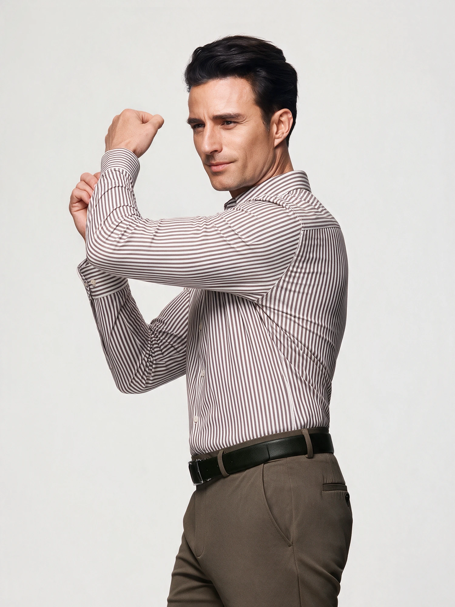 Warm Mocha Stripe Stretch Shirt