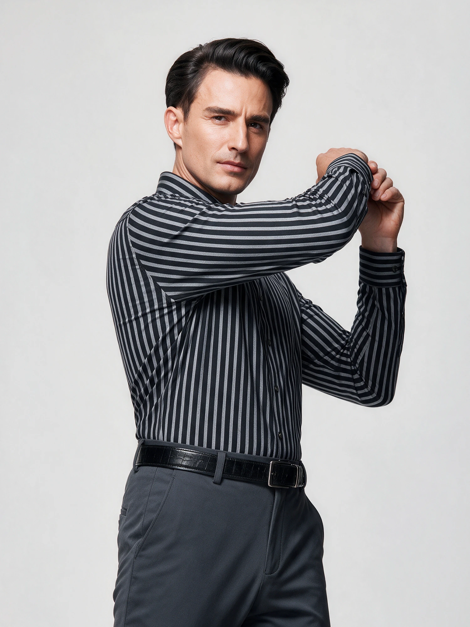 Deep Navy Stripe Stretch Shirt