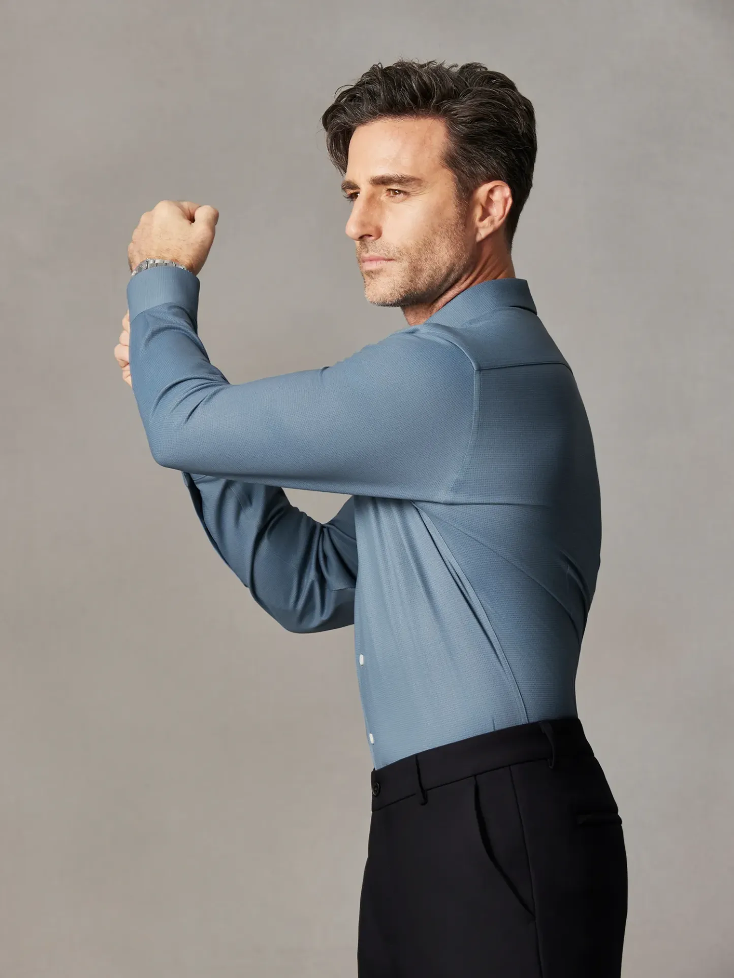 WarmTech Ultra Ice Blue Check Cashmere Stretch Shirt