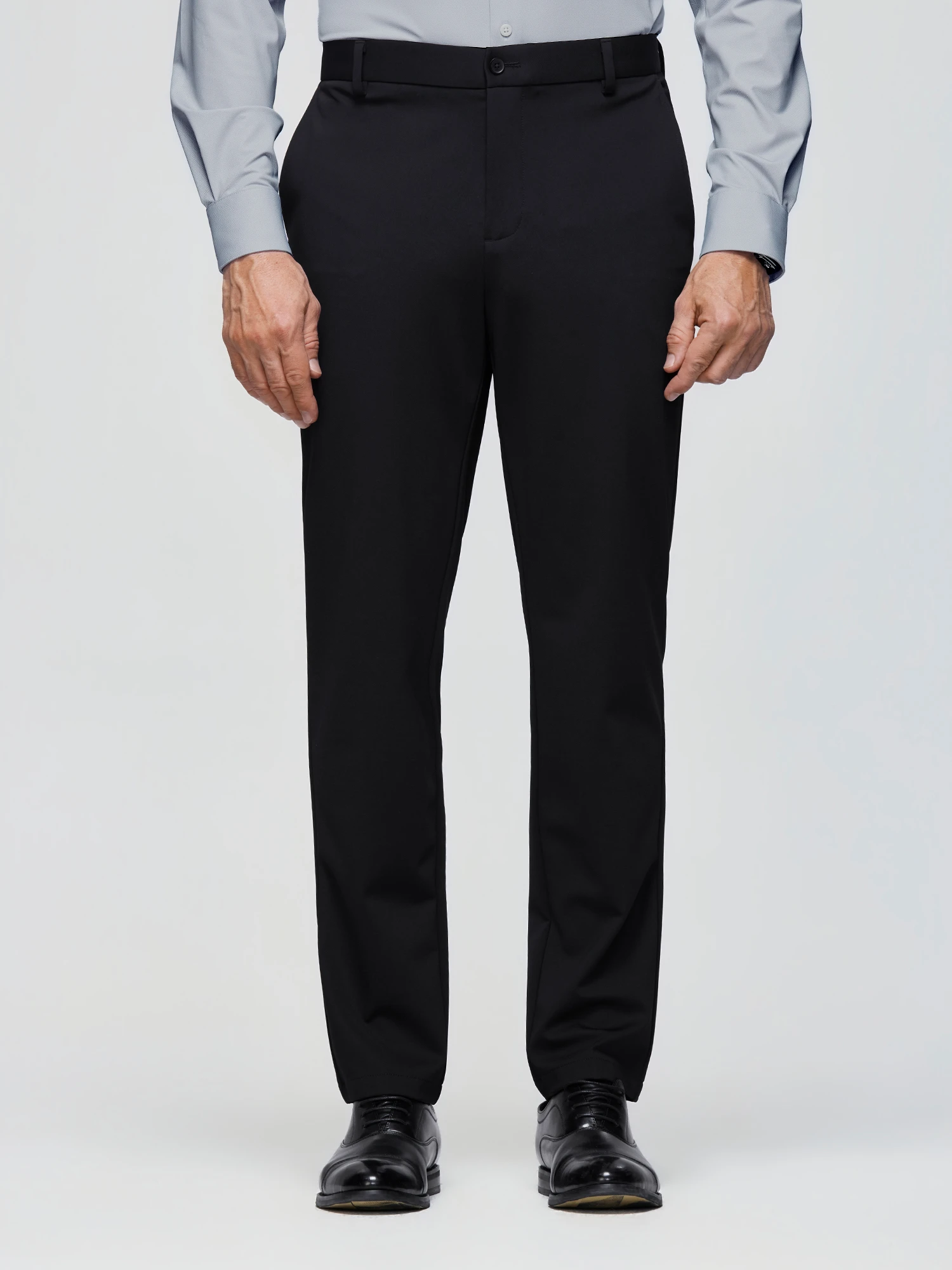 Shadow Black Silk Wool Stretch Casual Pants