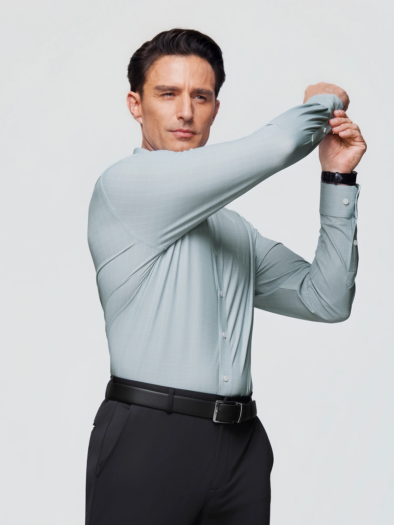Snow Gray Stripe Stretch Shirt
