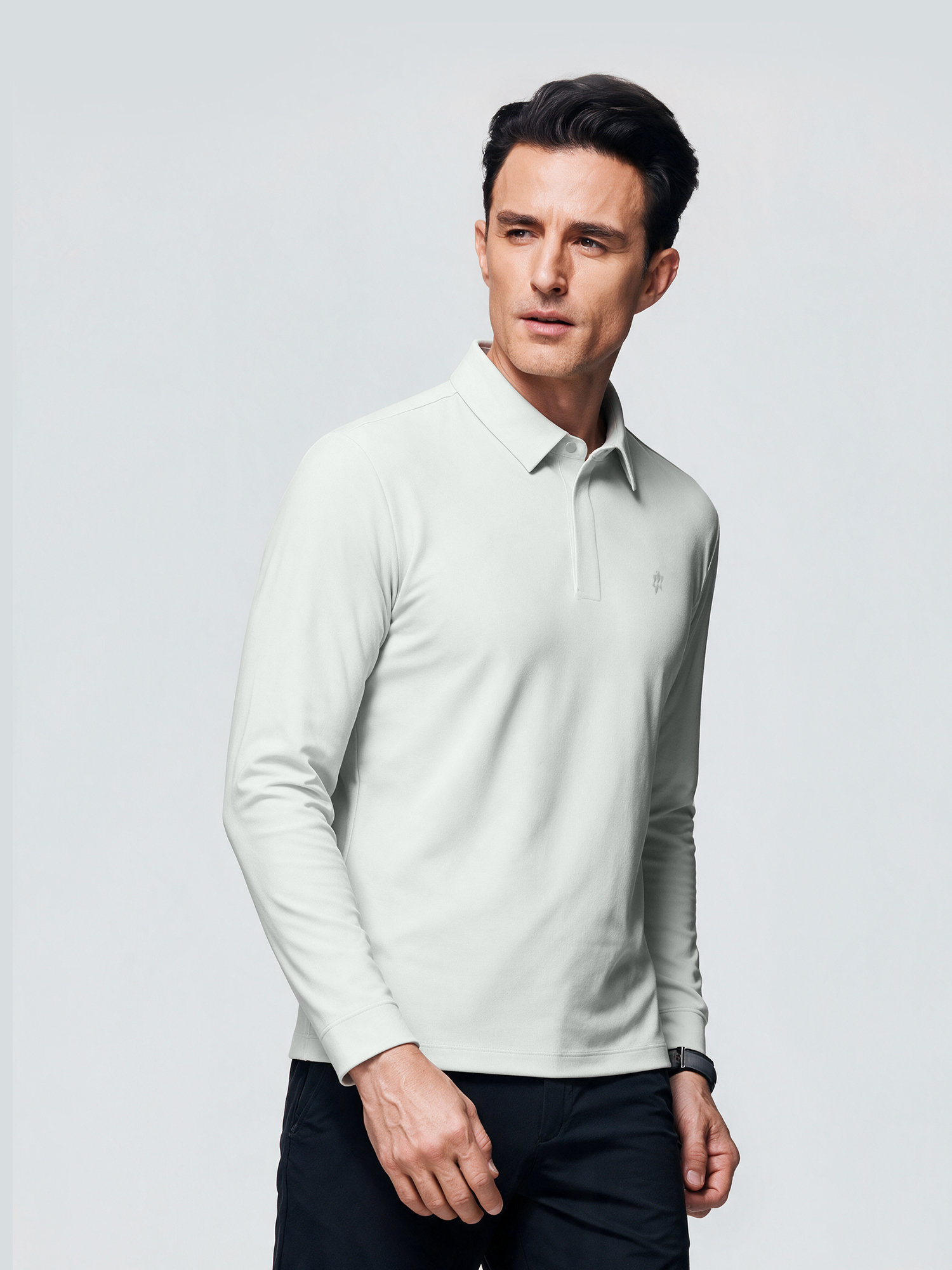 Ivory White Long-Sleeve Stretch Polo