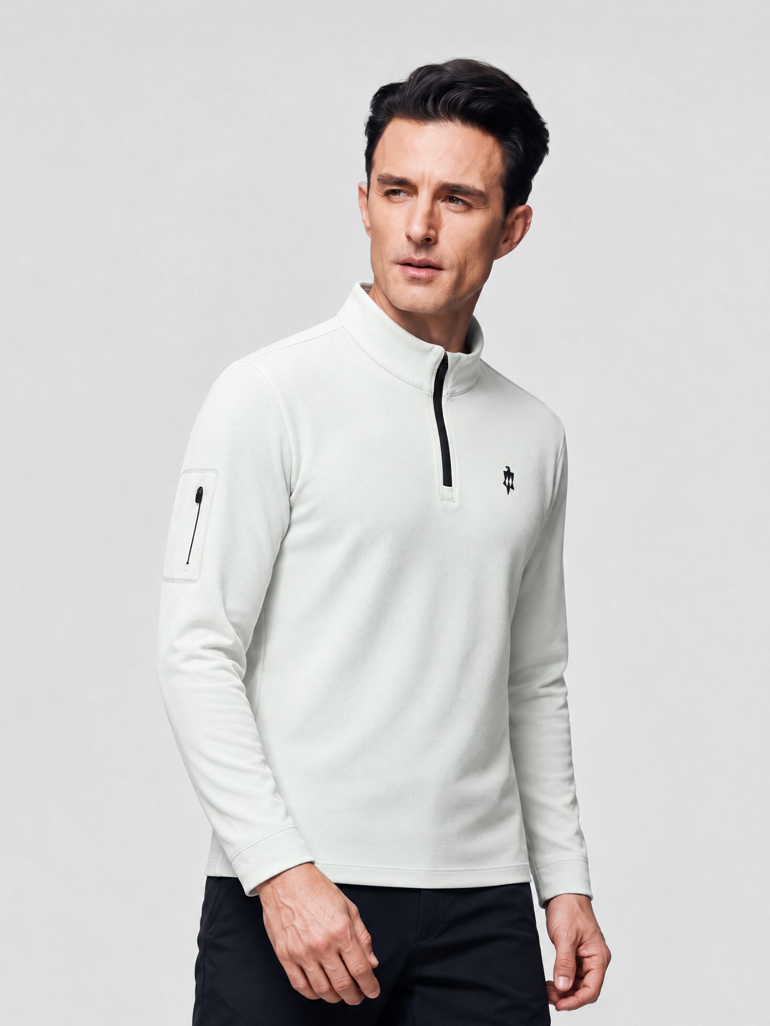 Ivory White Long-Sleeve Stretch Polo