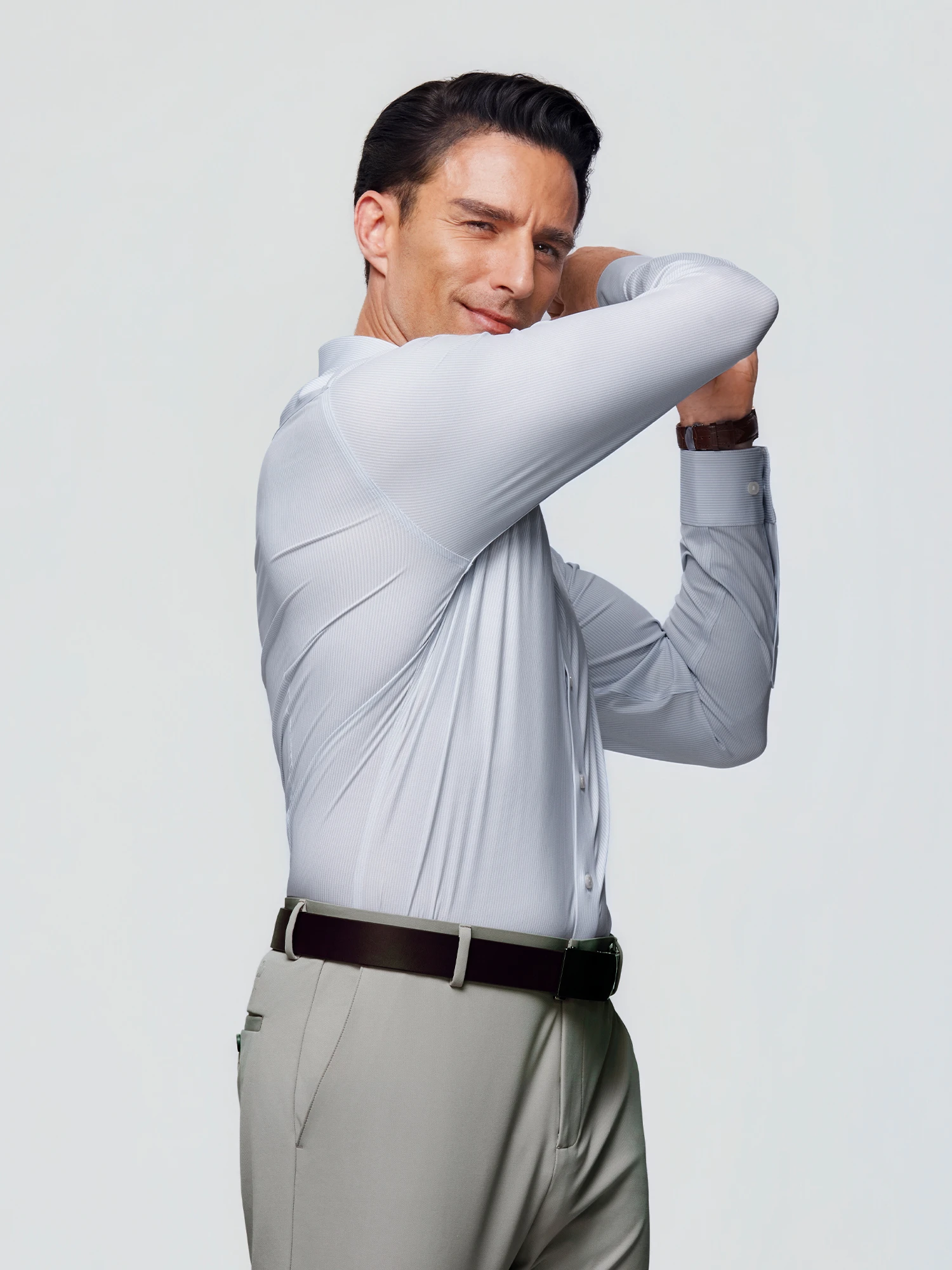 Snow Gray Stripe Stretch Shirt