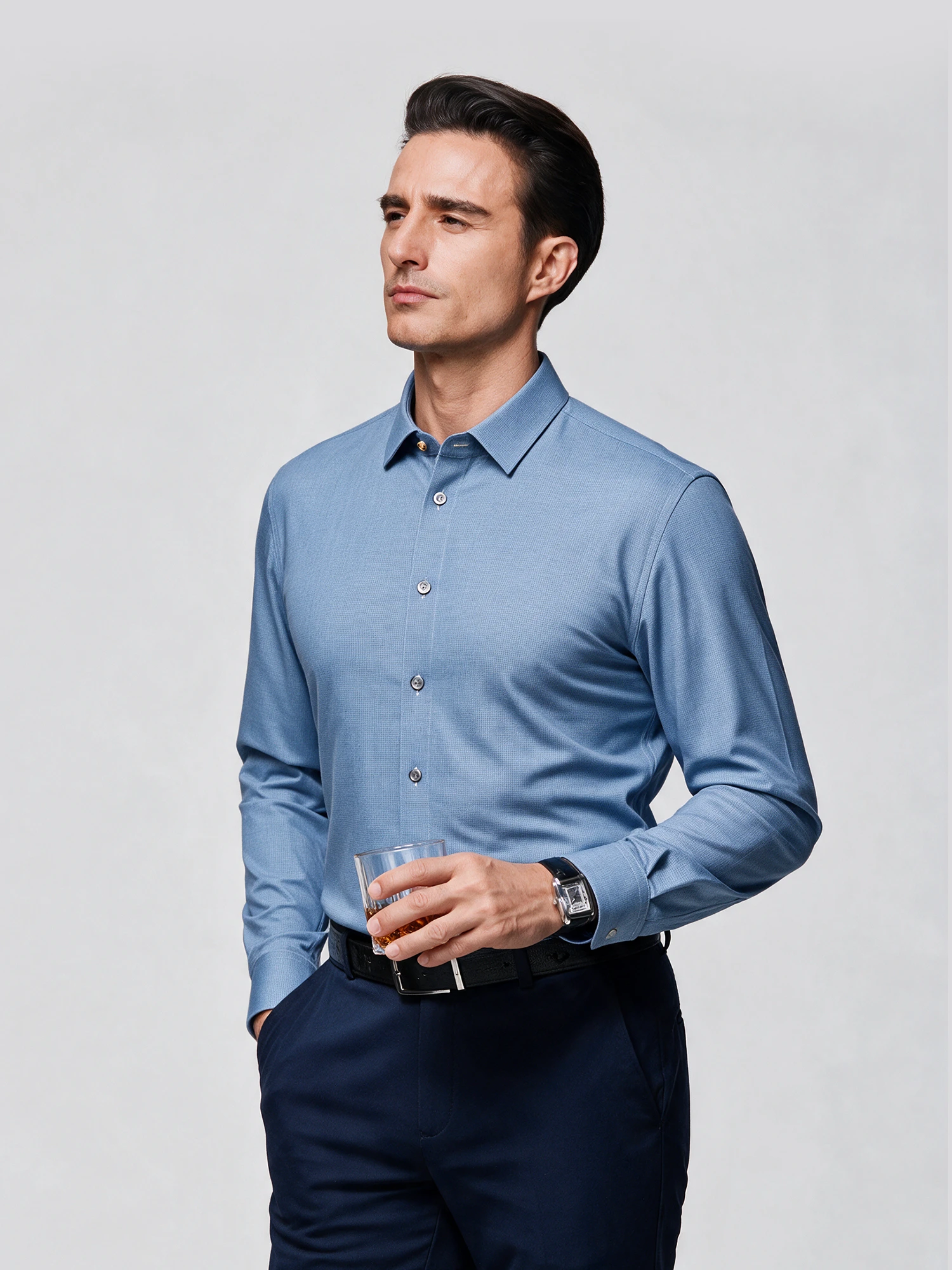 Ocean Blue Check Stretch Shirt