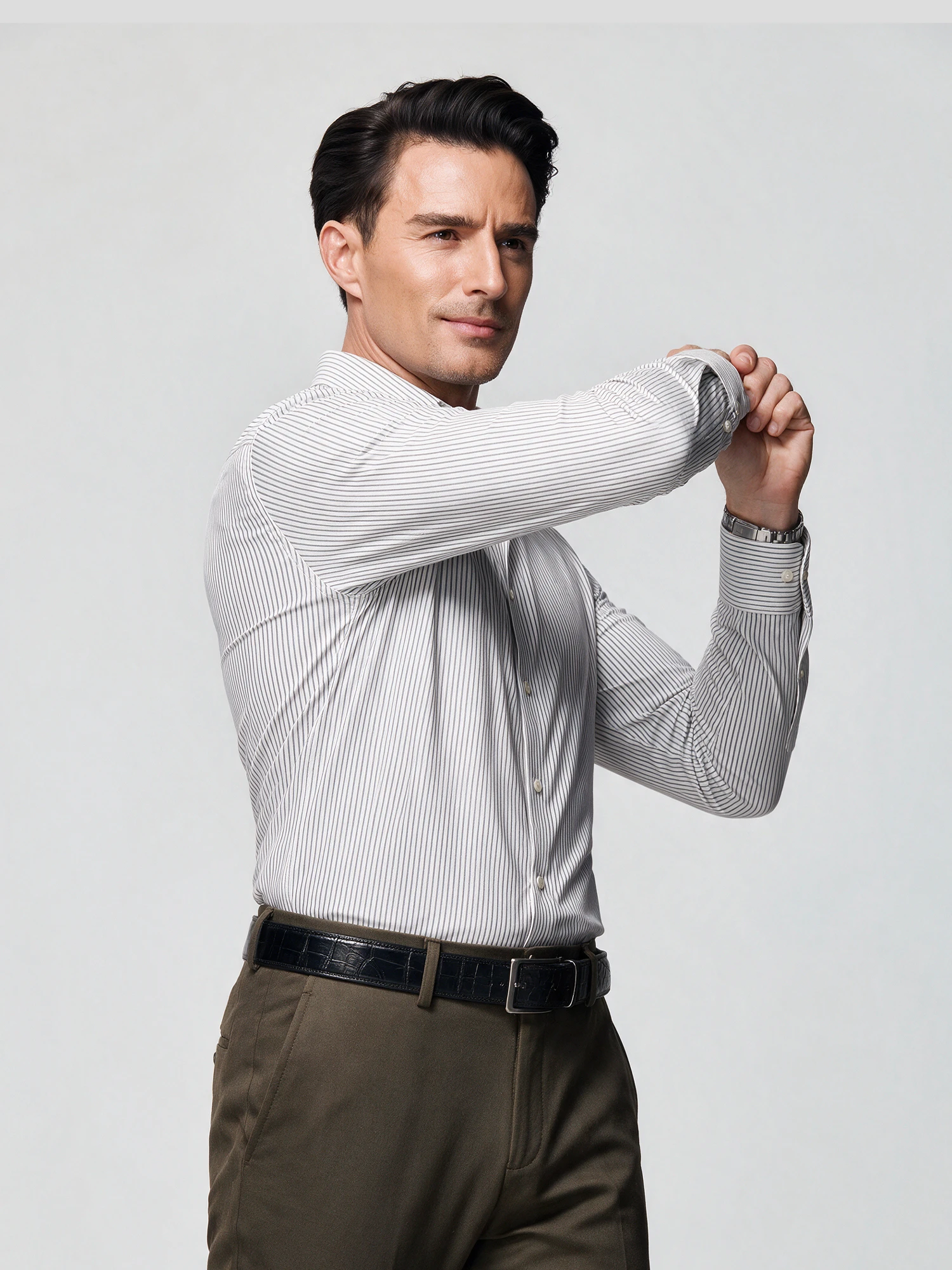 Breathable Stone Gray Stripe Stretch Shirt